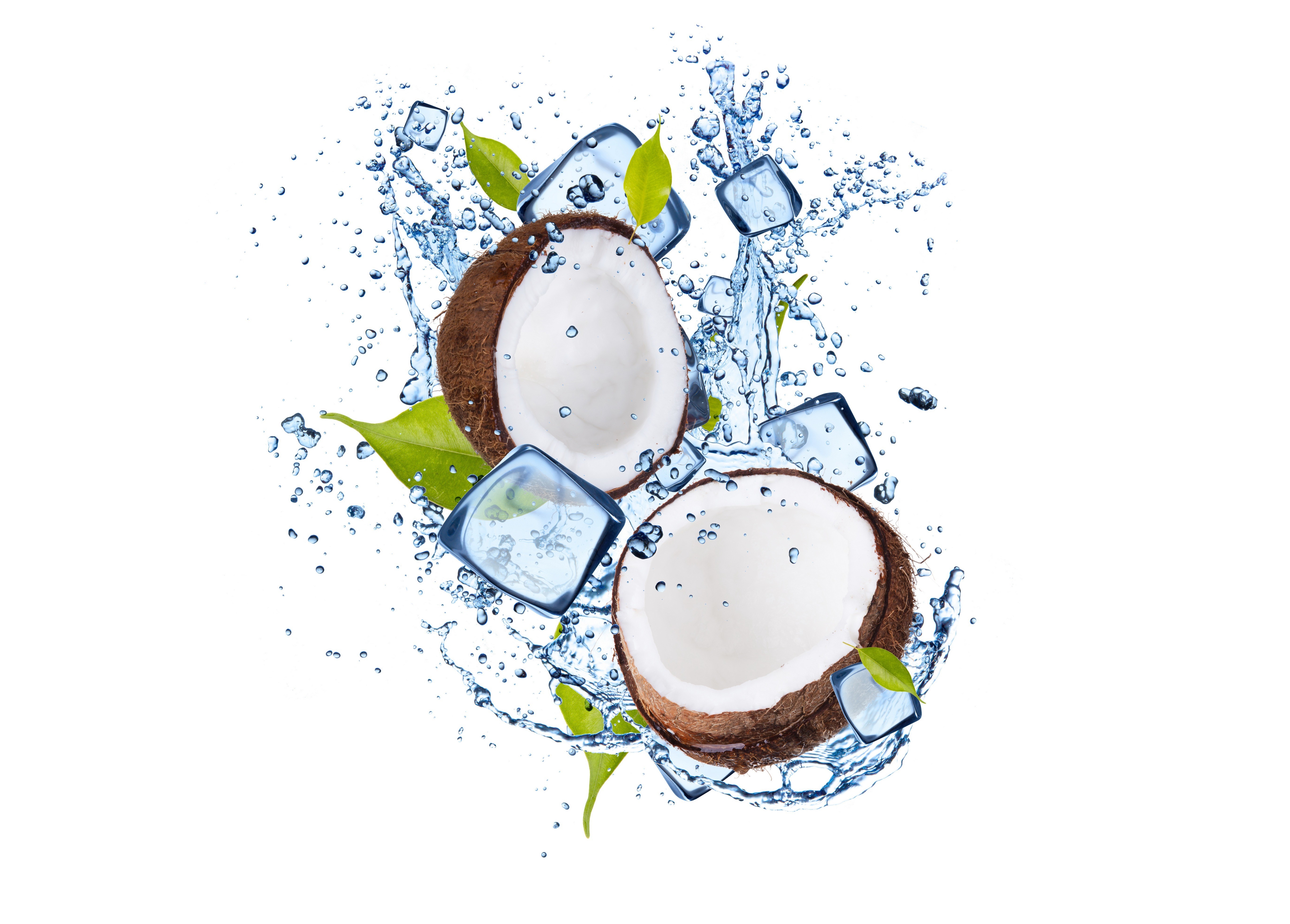 Coconuts with Ice and Water Splash HD Wallpaper