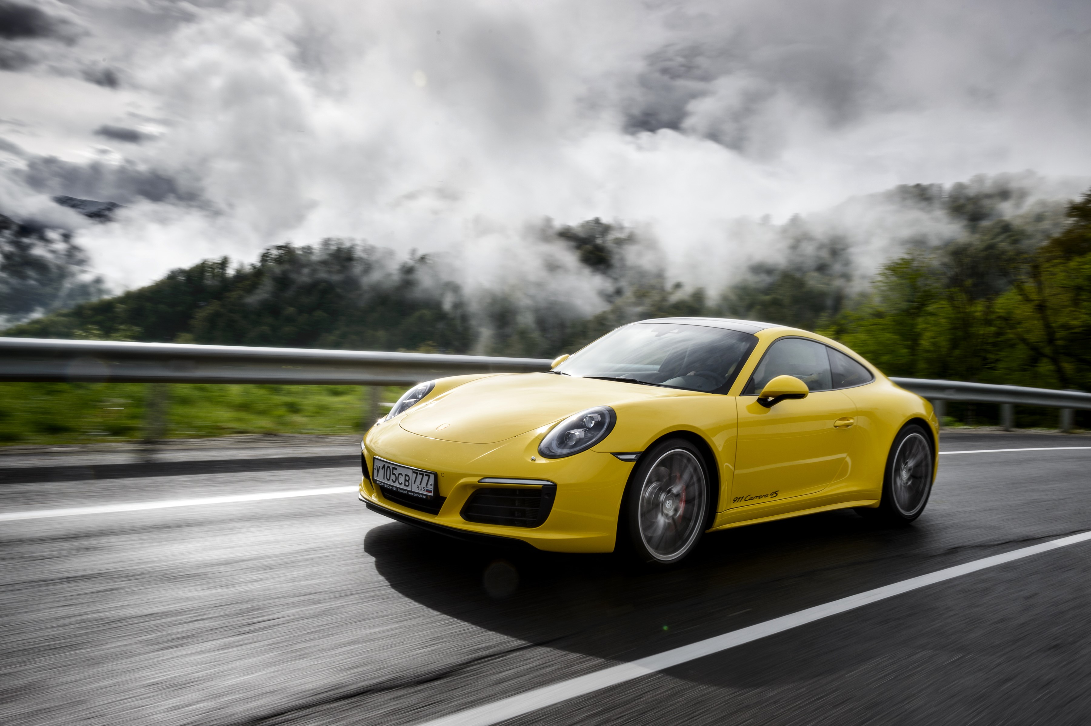 Yellow 2015-16 Porsche 911 Carrera 4S Coupe on a Road HD Wallpaper