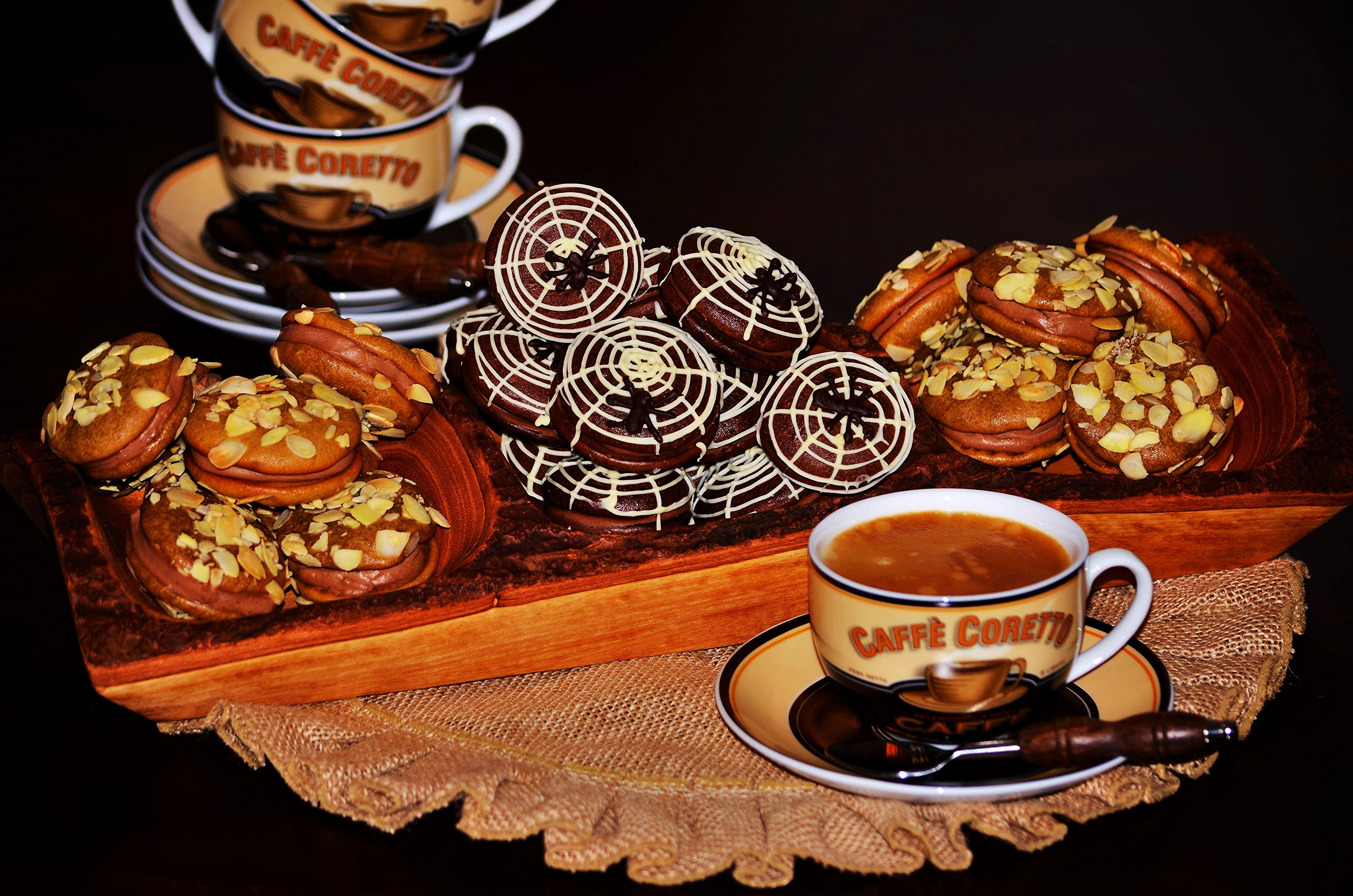 Coffee and pastries with Caffe Coretto cups HD Wallpaper