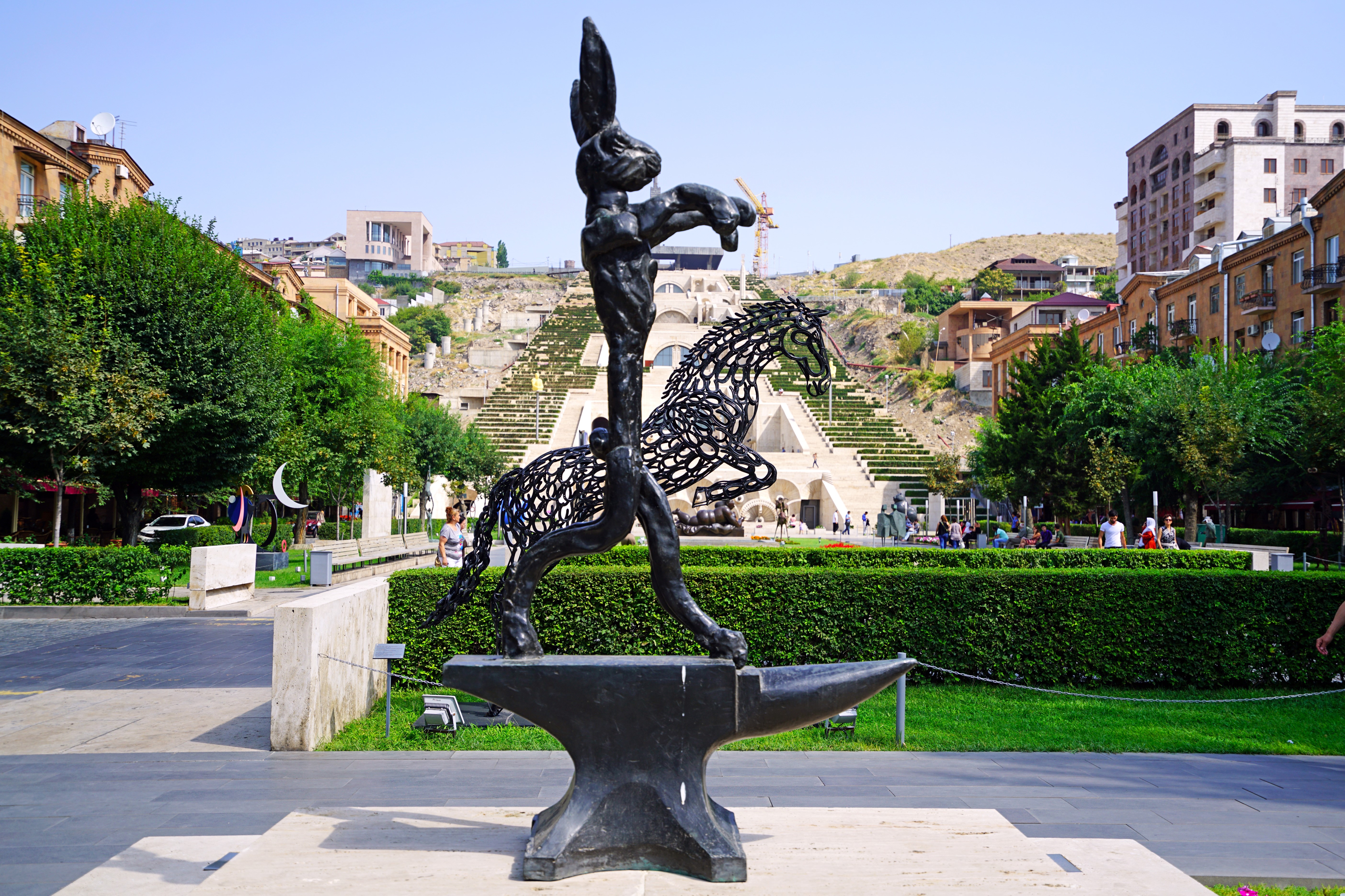 Sculpture of a rabbit and horse on an anvil in Yerevan, Armenia HD Wallpaper