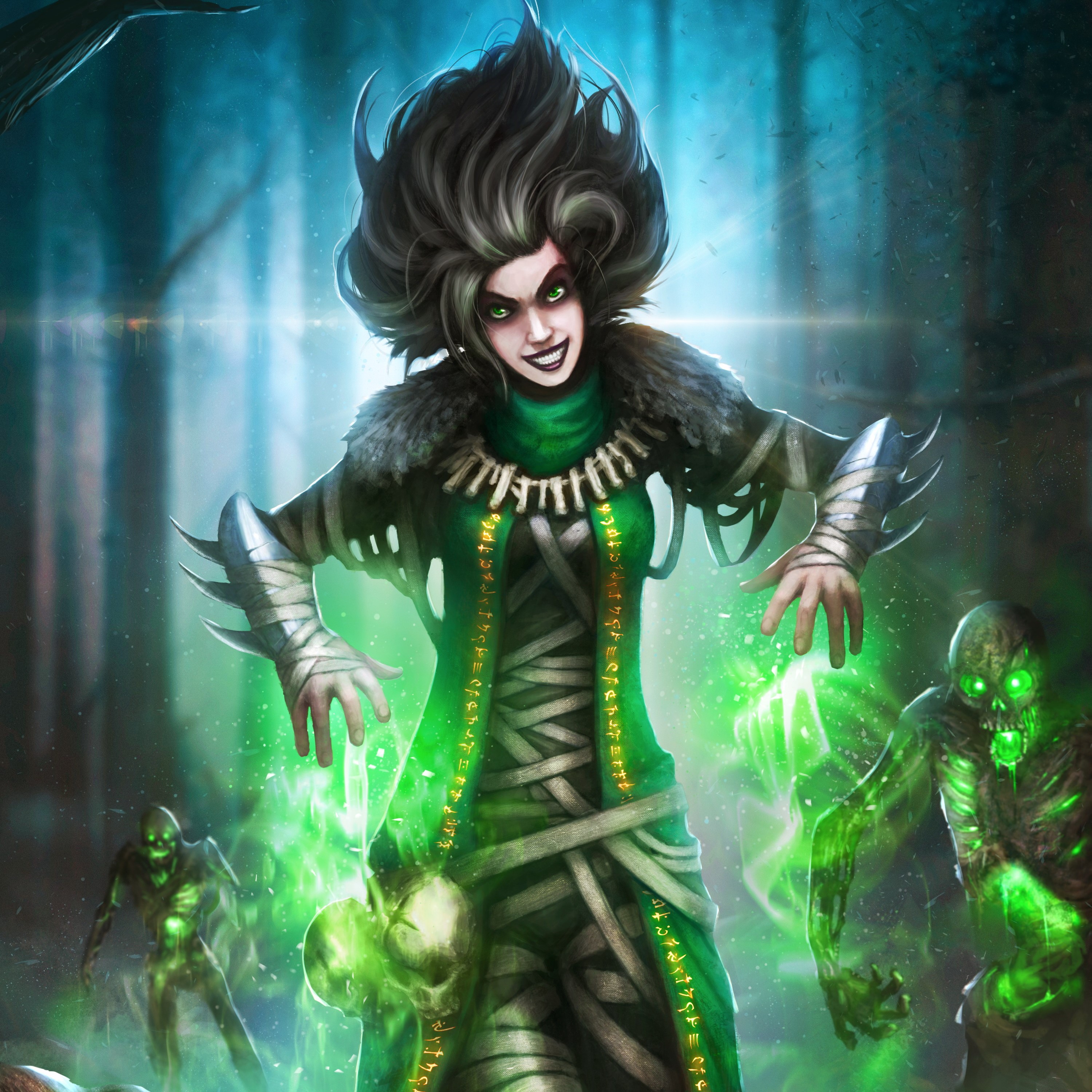 Witch with Zombies and Magic HD Wallpaper