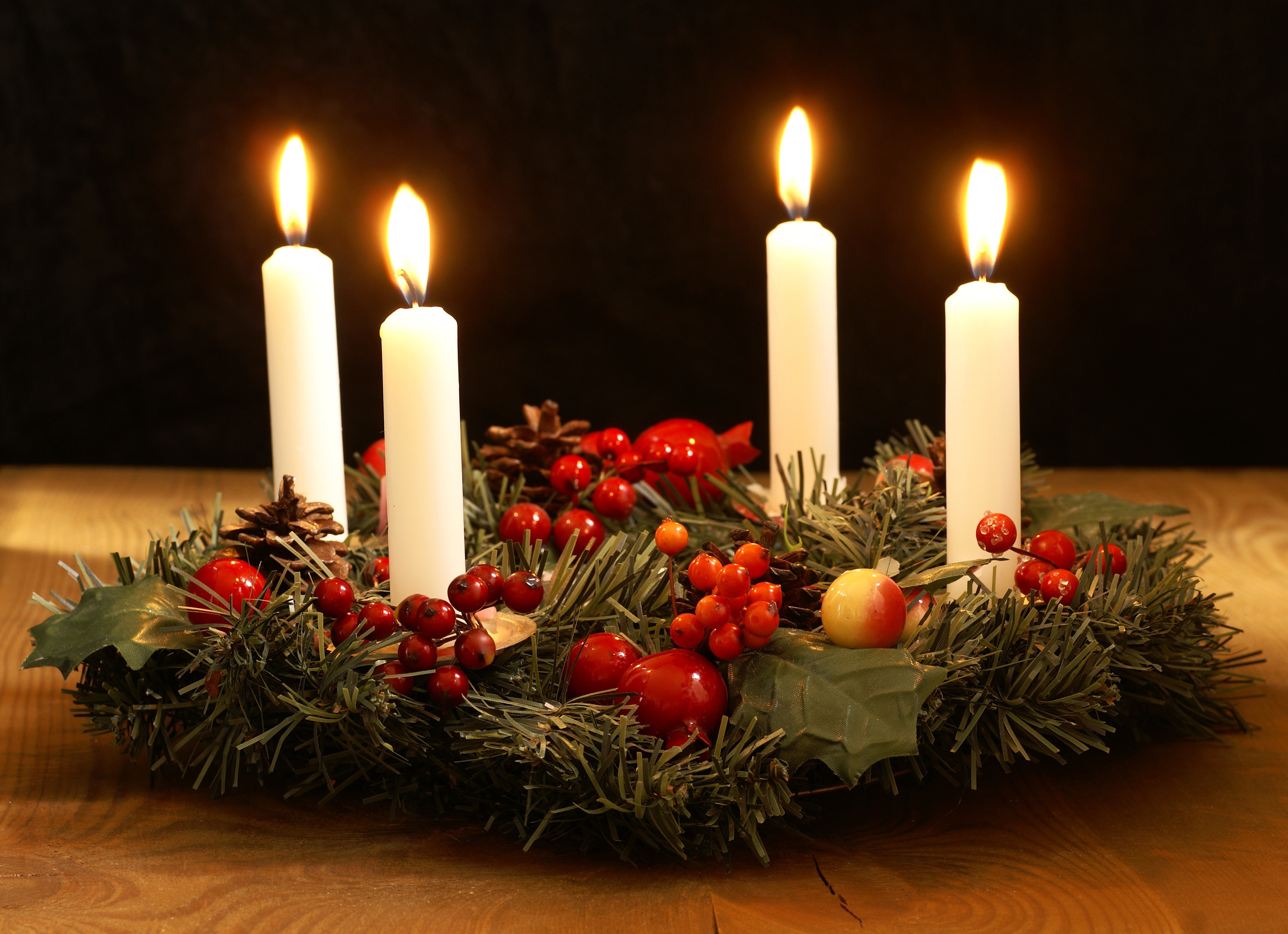 Christmas Advent Wreath with Four Lit Candles HD Wallpaper
