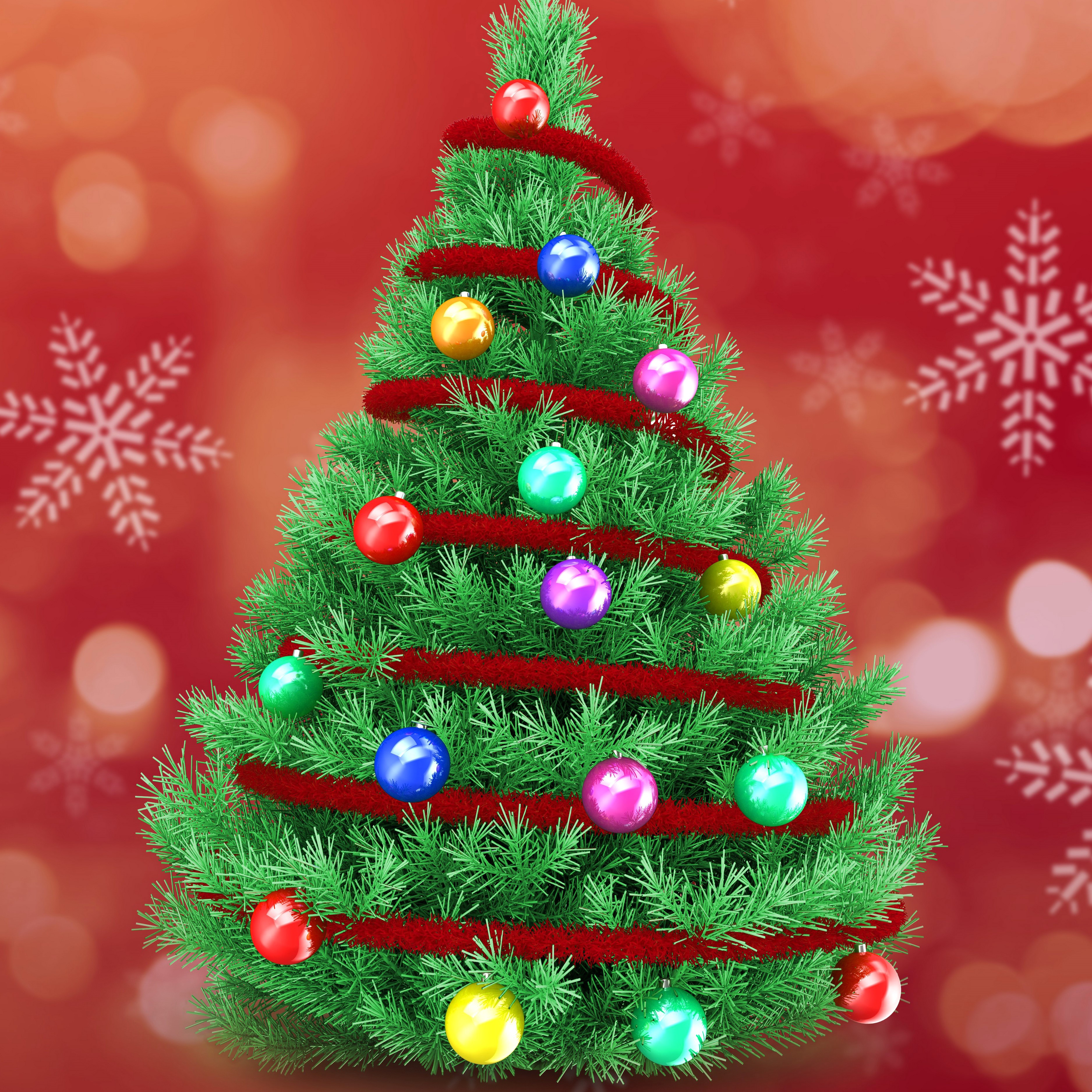 Decorated Christmas Tree with Ornaments and Snowflakes HD Wallpaper
