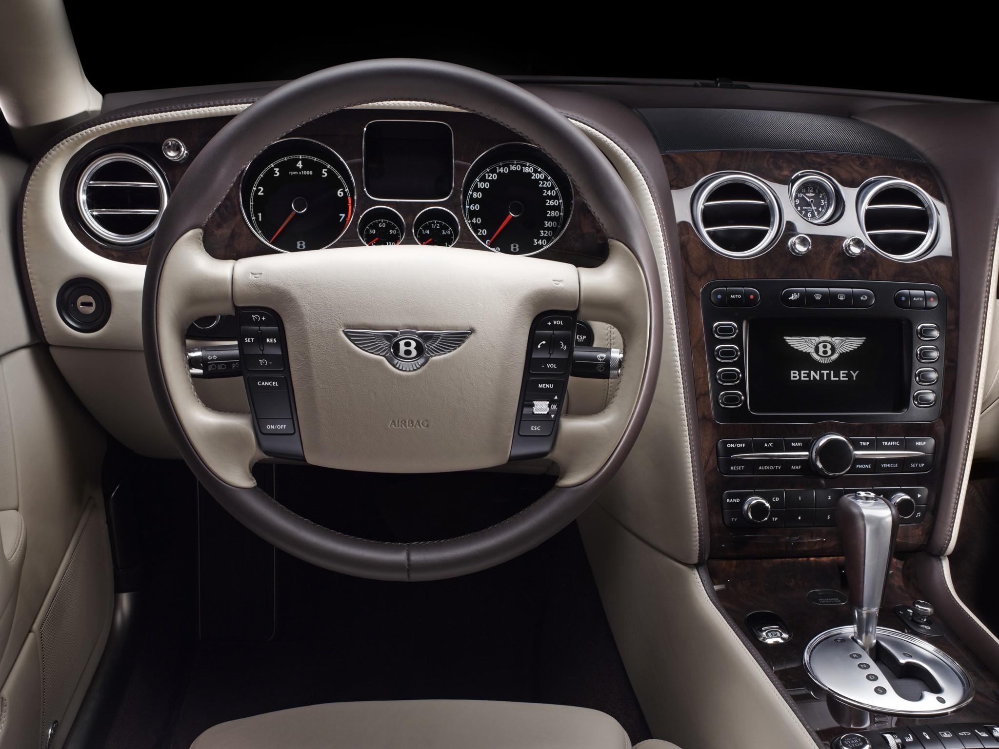 Bentley Continental interior dashboard and steering wheel HD Wallpaper