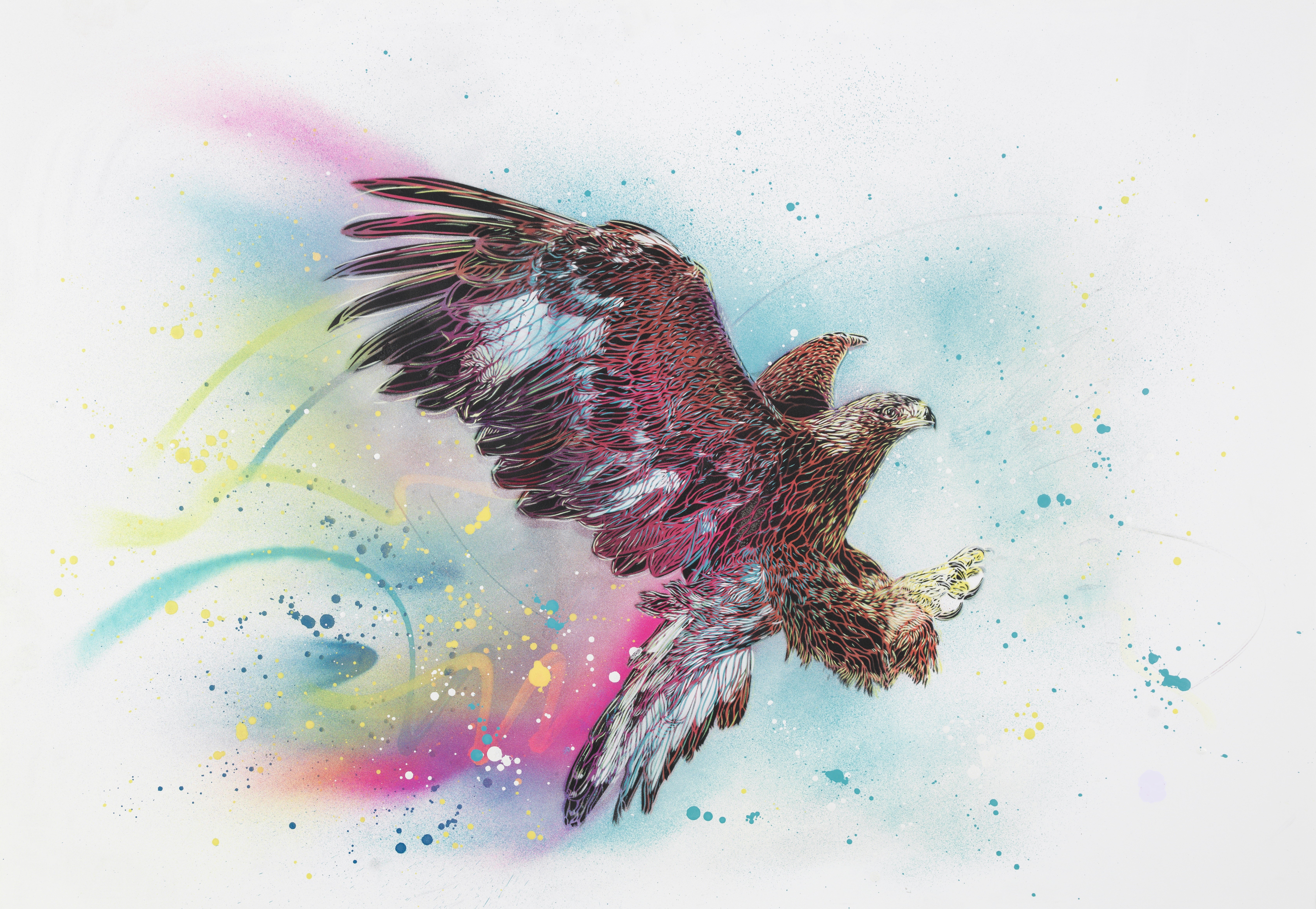 Eagle in flight with colorful abstract background HD Wallpaper