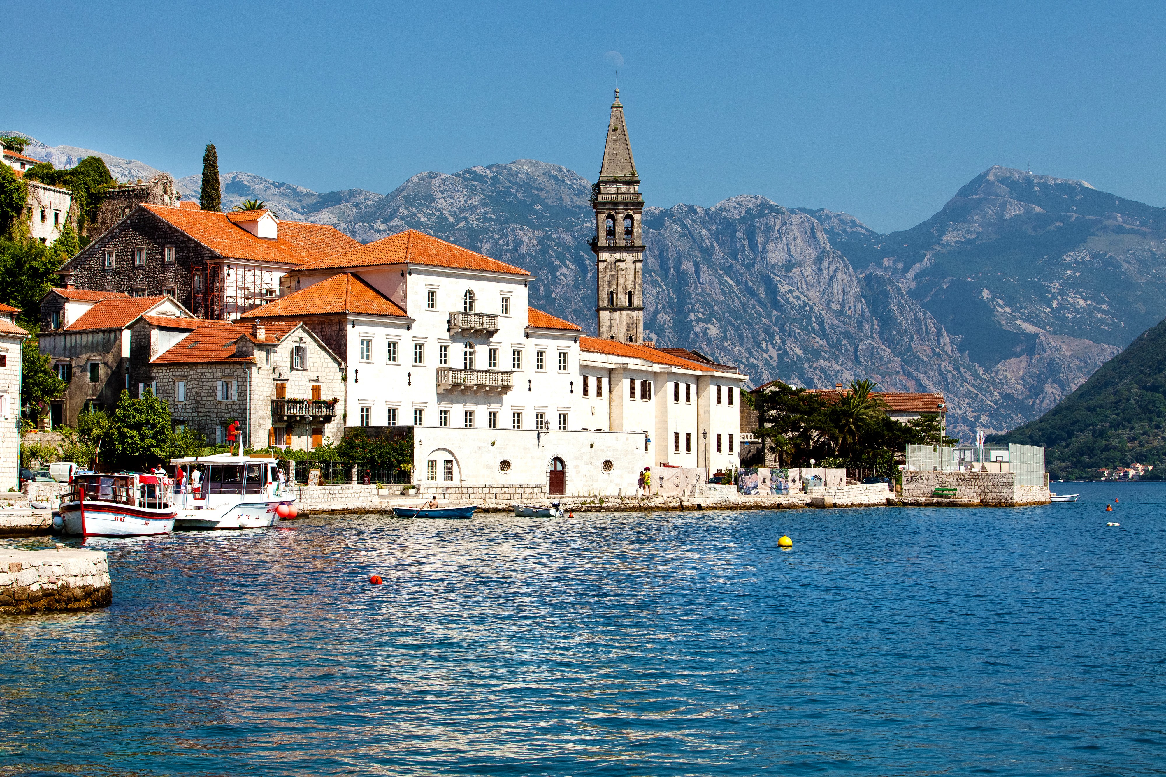 Houses and Mountains in Kotor Bay, Montenegro HD Wallpaper