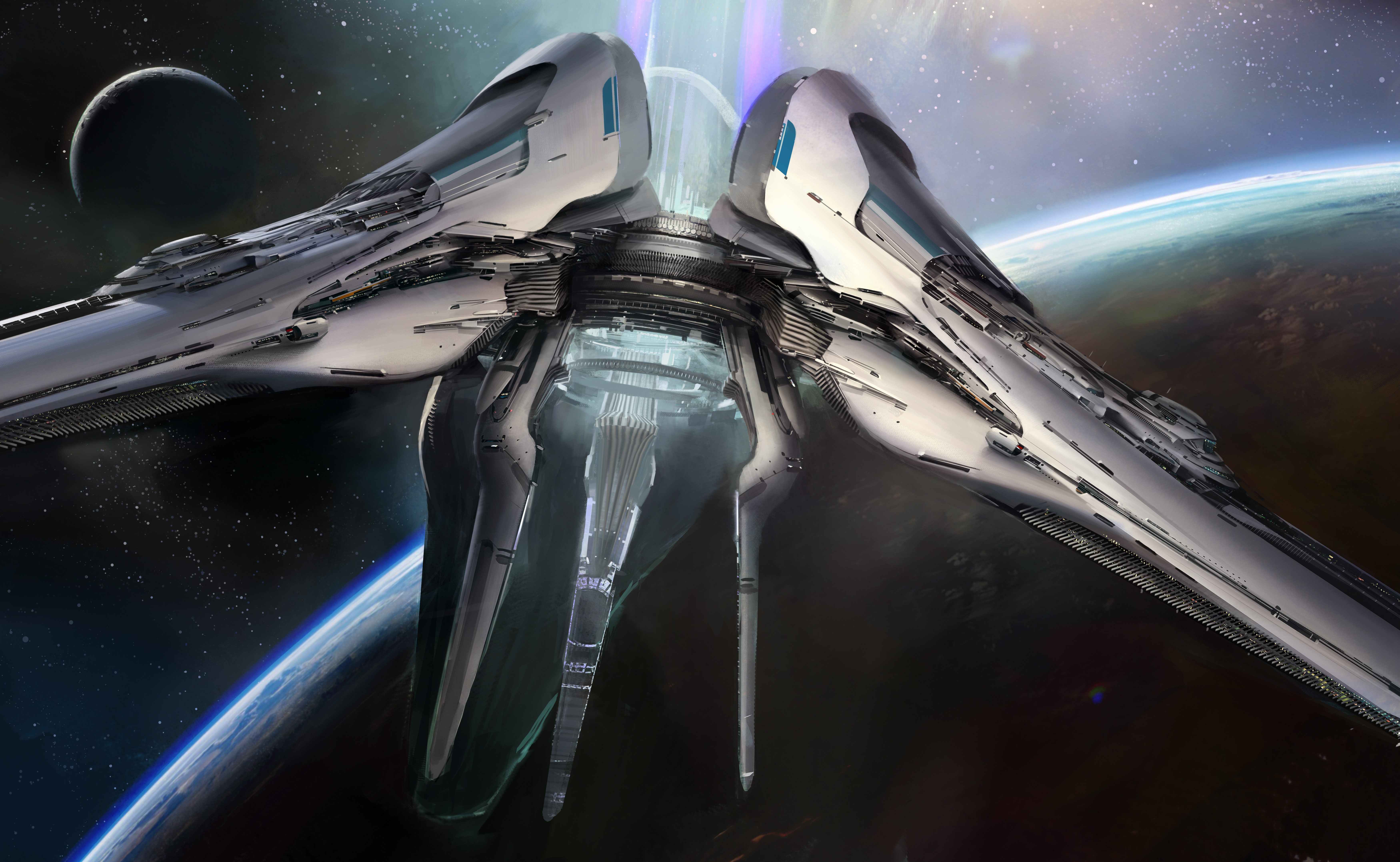 Spaceship above a planet HD Wallpaper