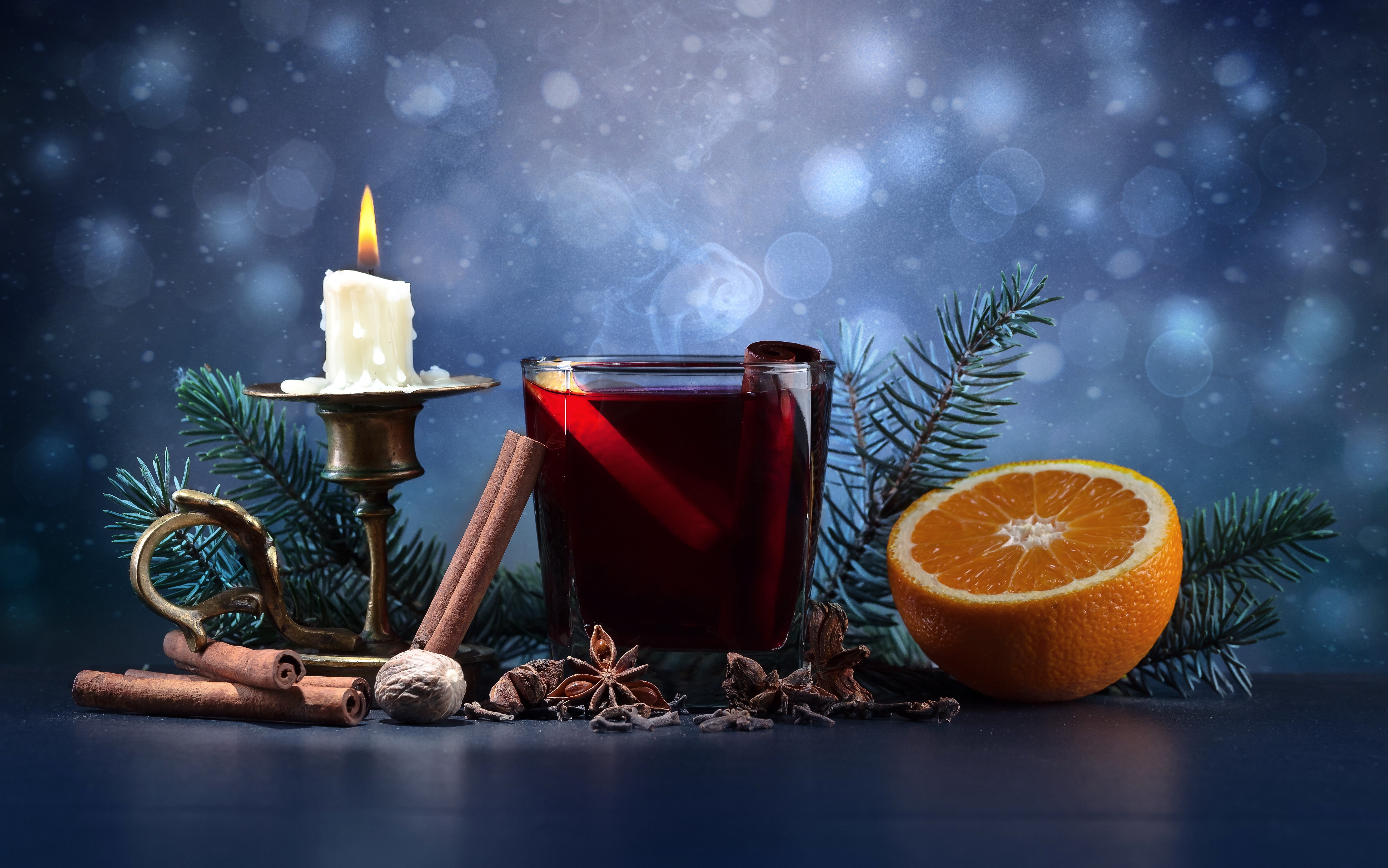 Christmas mulled wine with cinnamon and orange HD Wallpaper