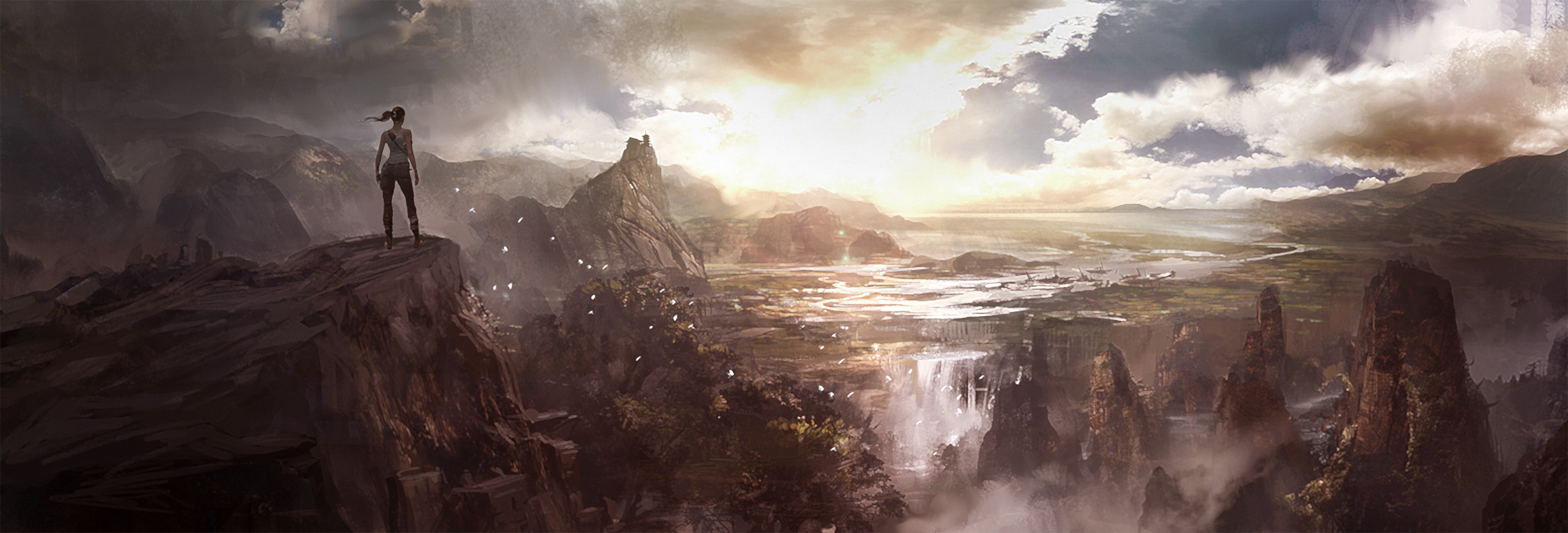 Lara Croft from Tomb Raider 2013 overlooking a valley HD Wallpaper