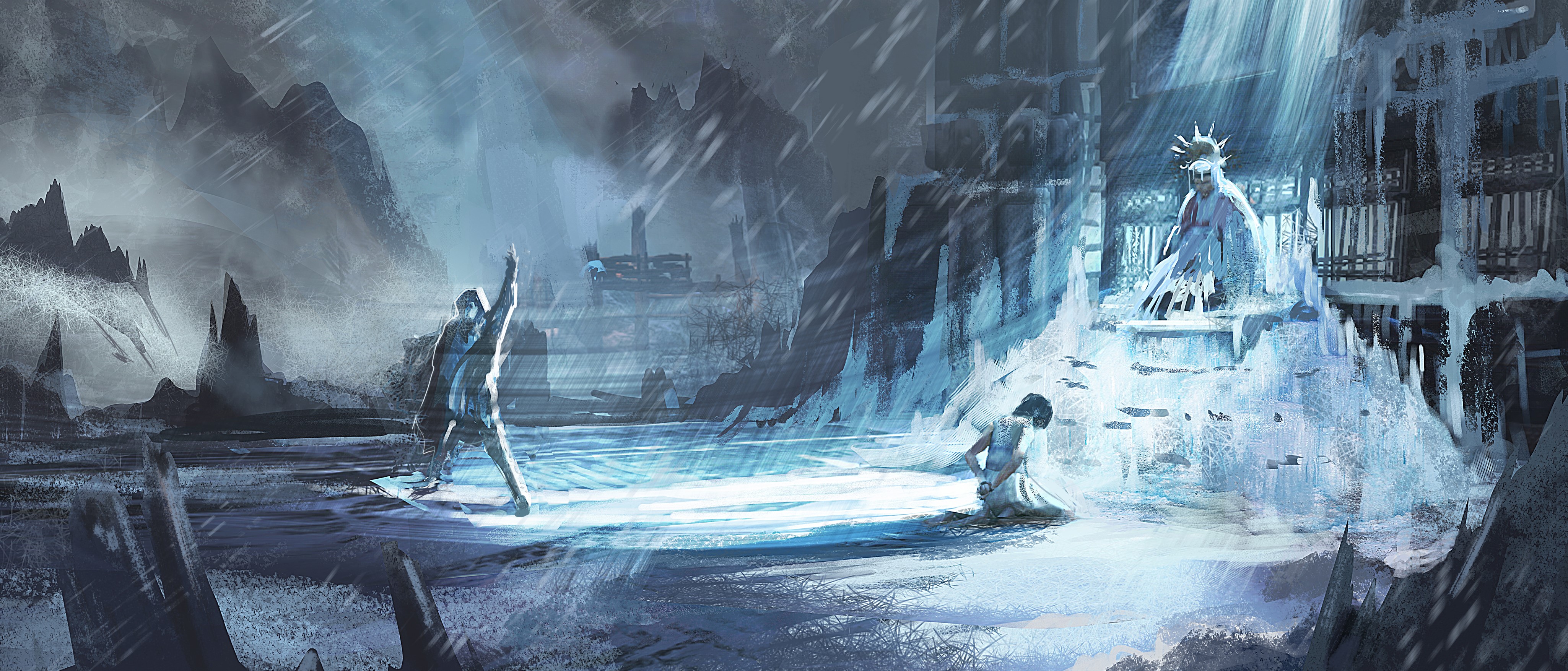 Lara Croft from Tomb Raider 2013 in icy ruins HD Wallpaper