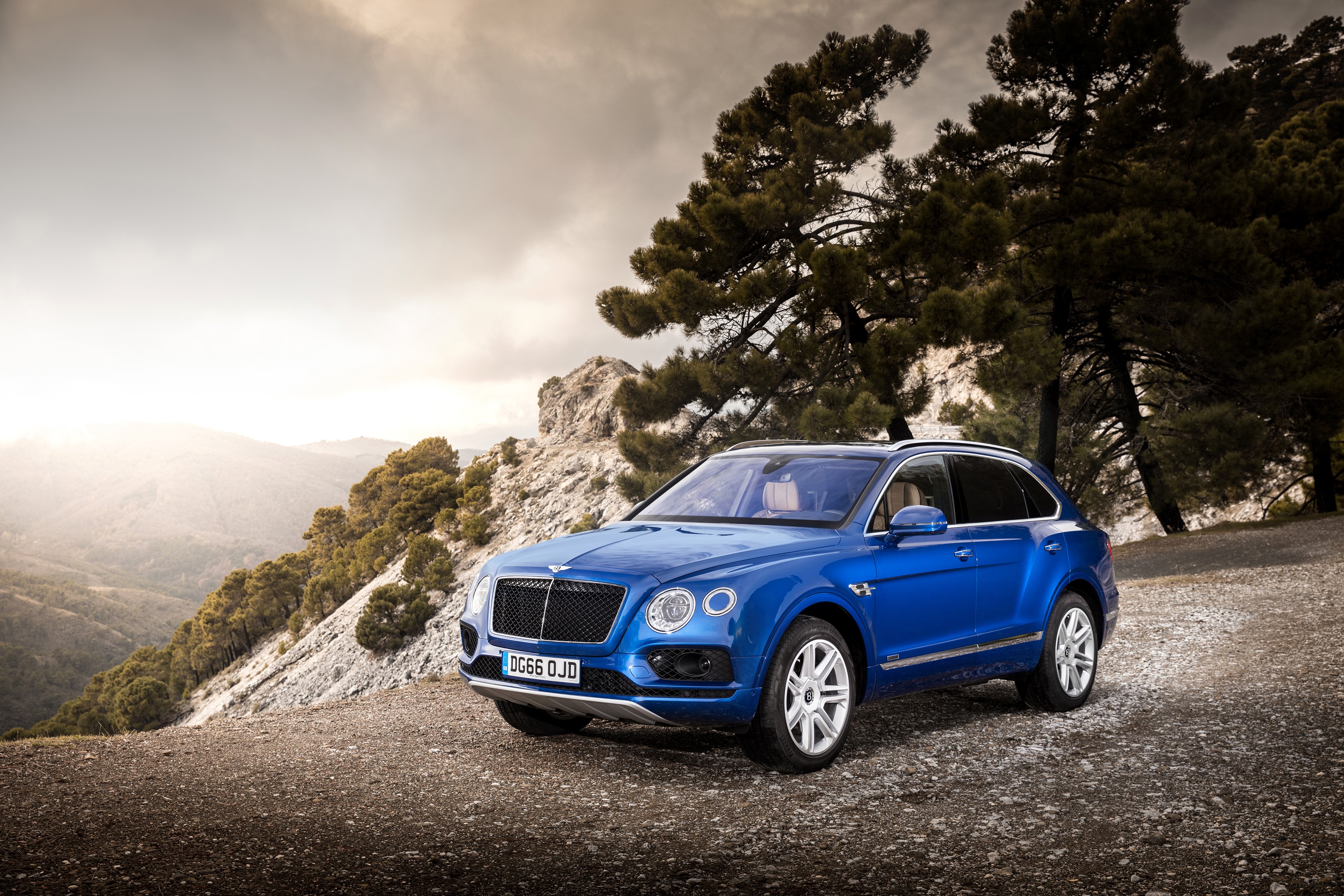Blue Bentley Bentayga Diesel SUV on Mountain Road HD Wallpaper