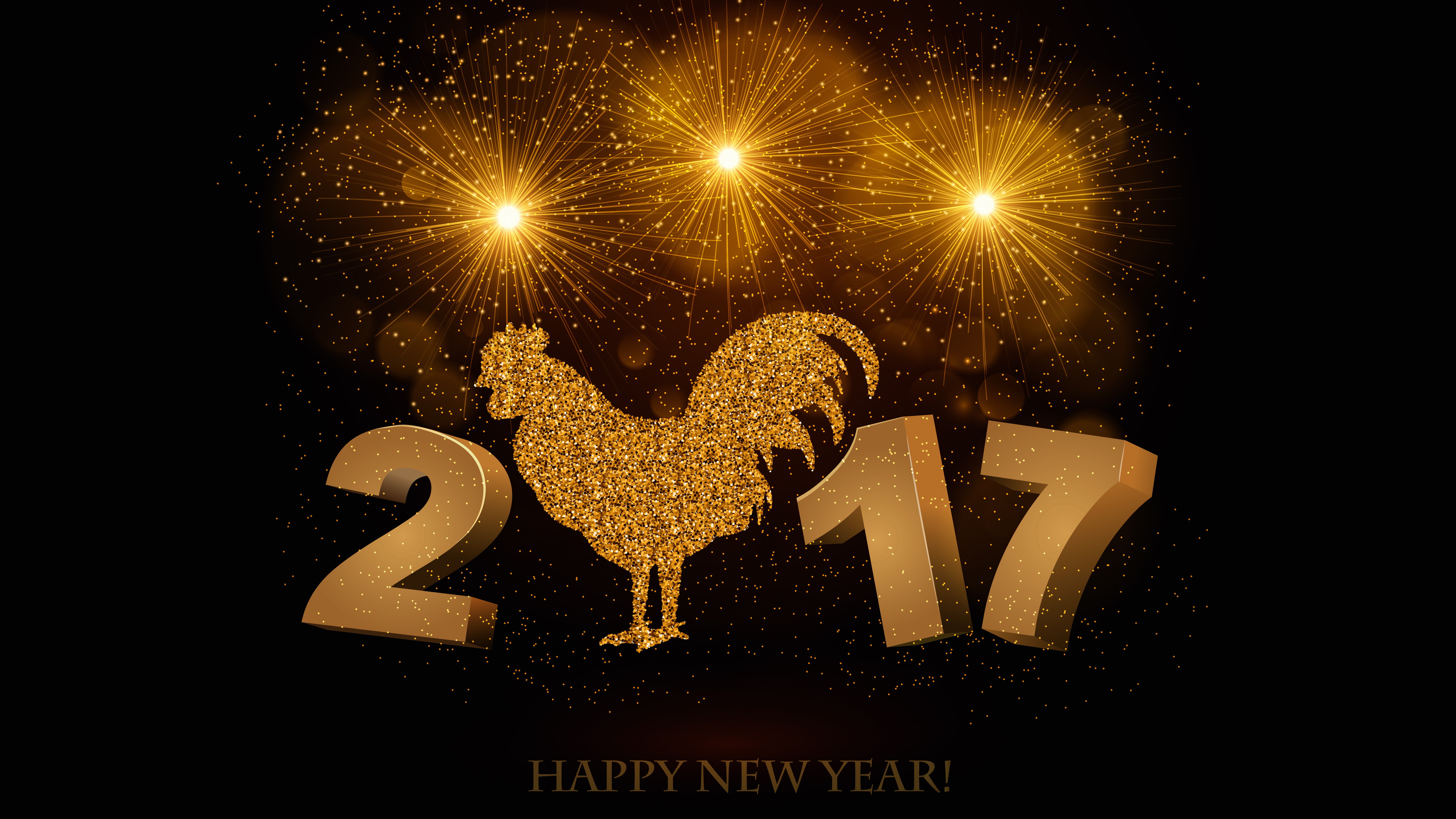 Golden Rooster and Fireworks for 2017 HD Wallpaper