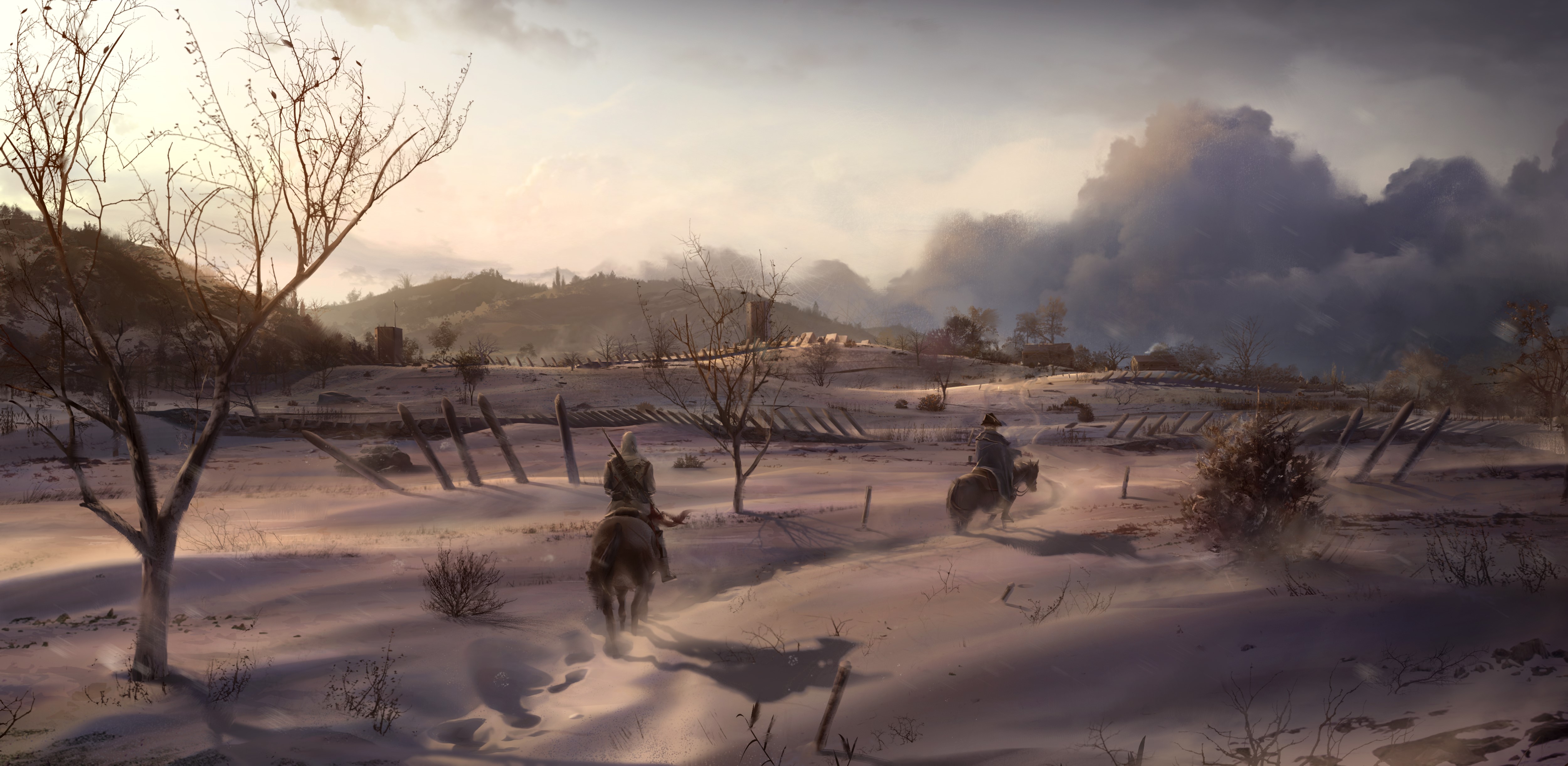 Assassin's Creed 3 Winter Scene with Horses HD Wallpaper