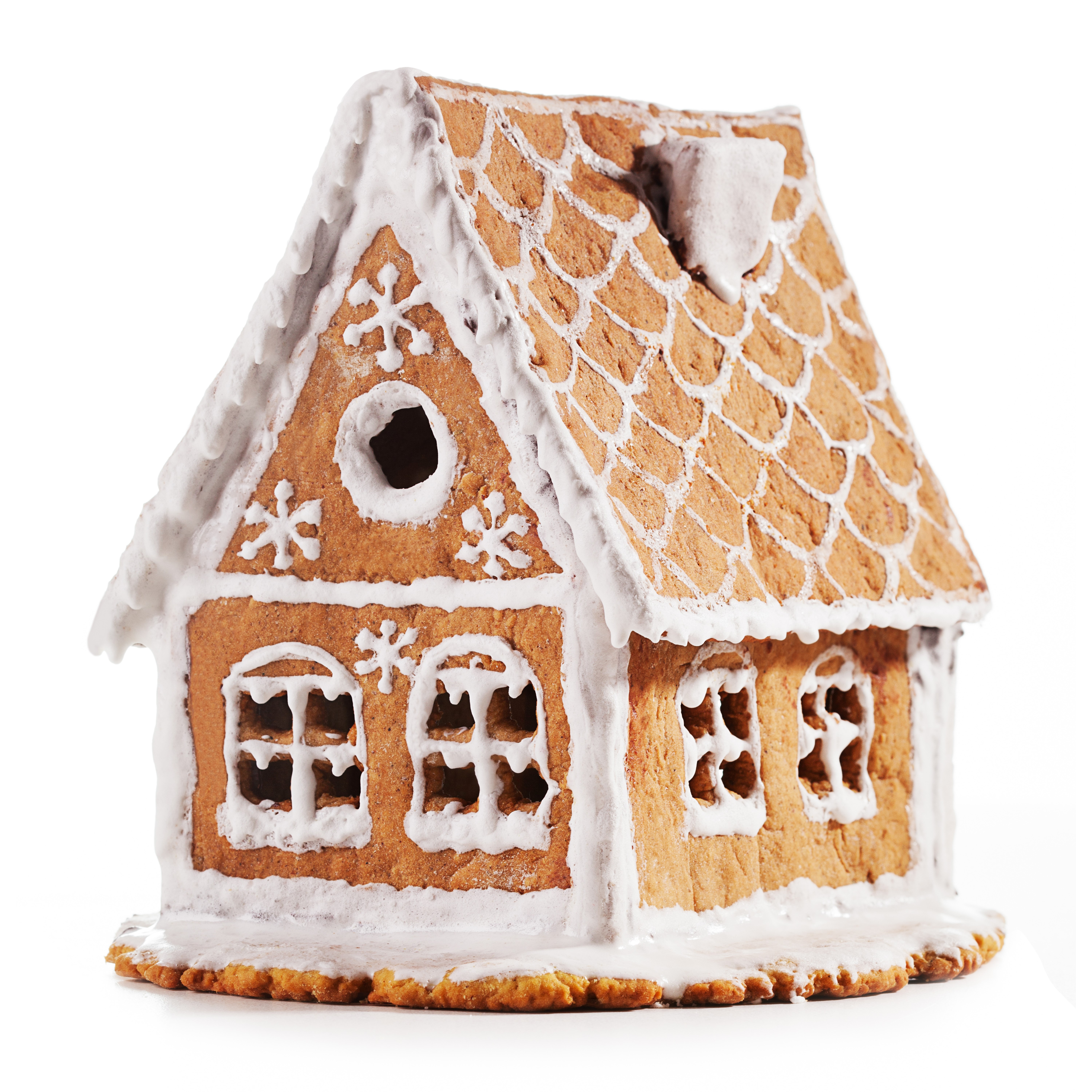 Gingerbread house with white icing and snowflakes HD Wallpaper