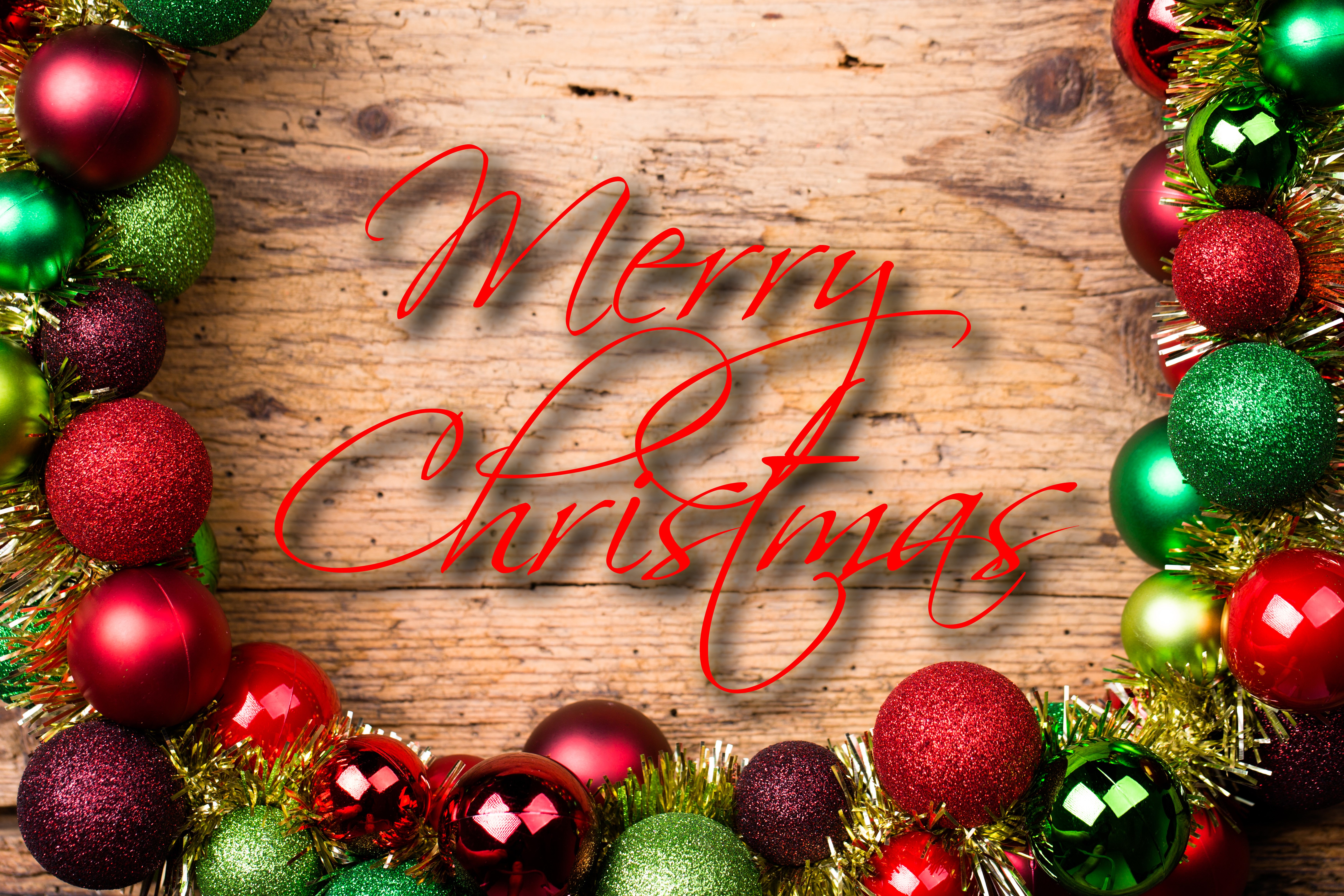 Merry Christmas ornaments on wood HD Wallpaper
