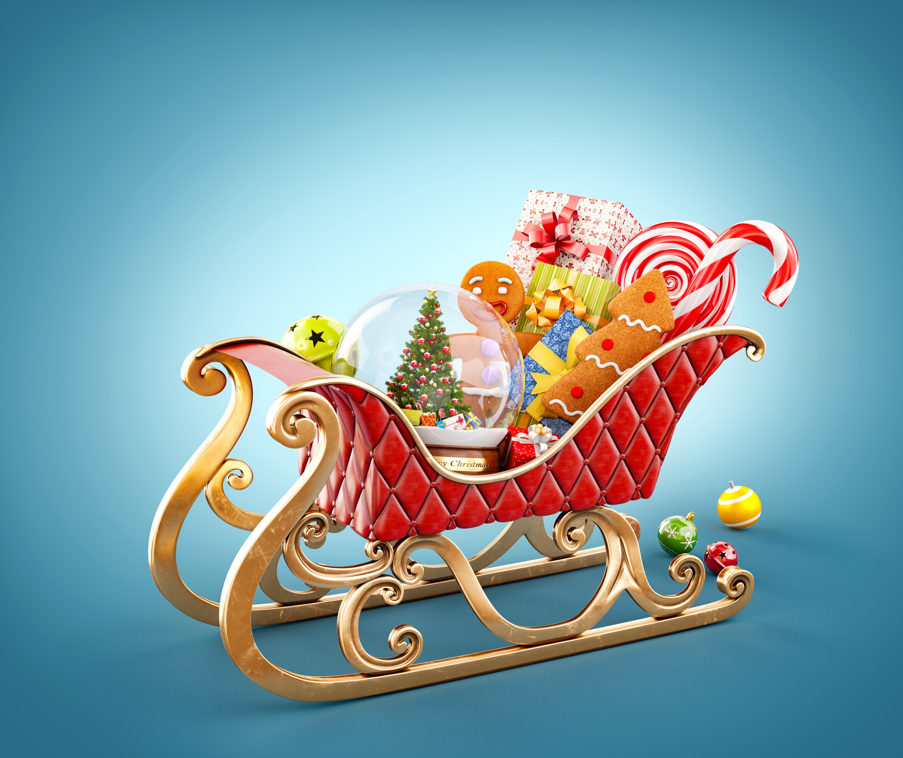 Christmas Sleigh Full of Gifts and Decorations HD Wallpaper