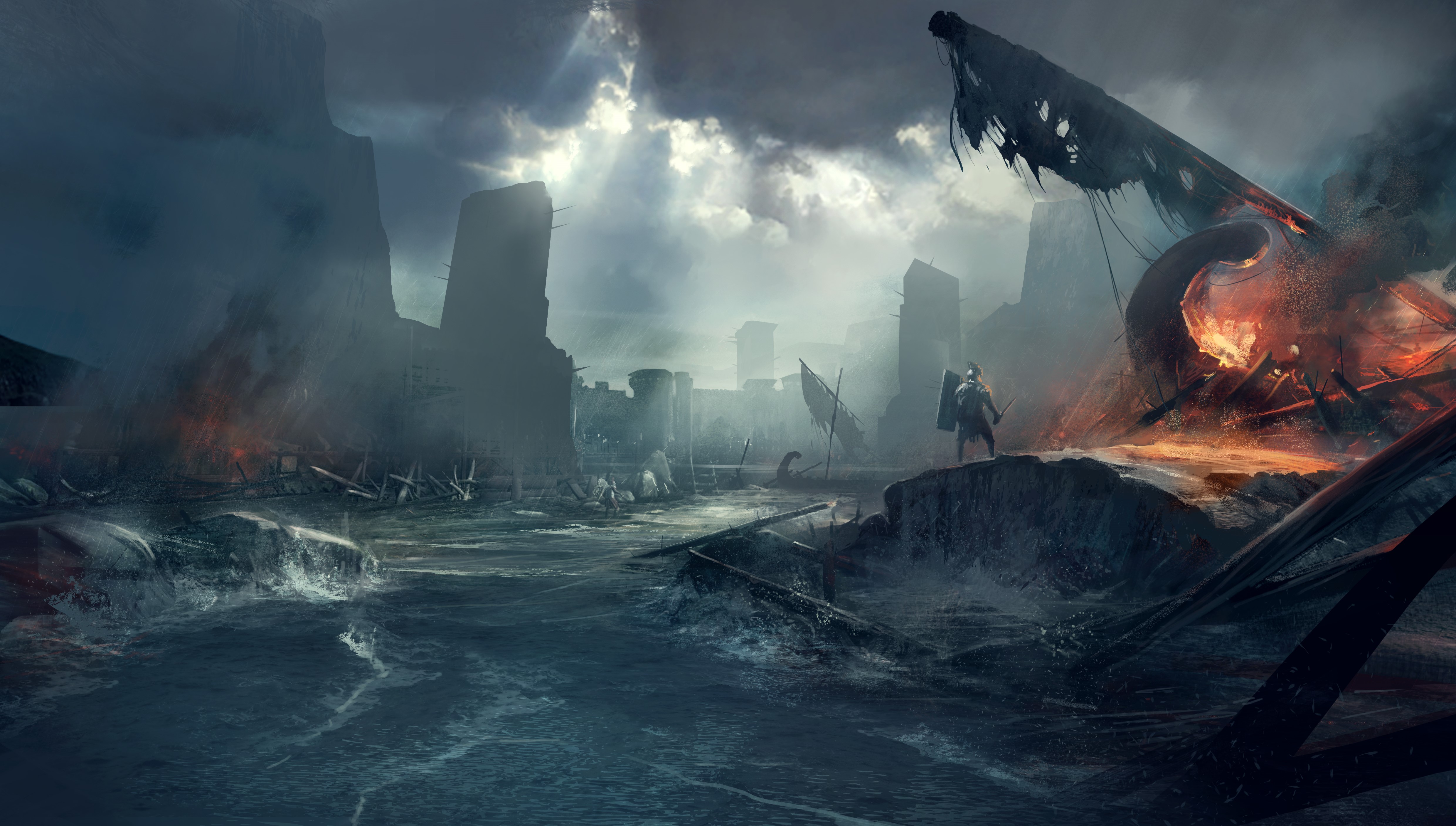 4K Ryse: Son of Rome Warriors on Burning Ships HD Wallpaper