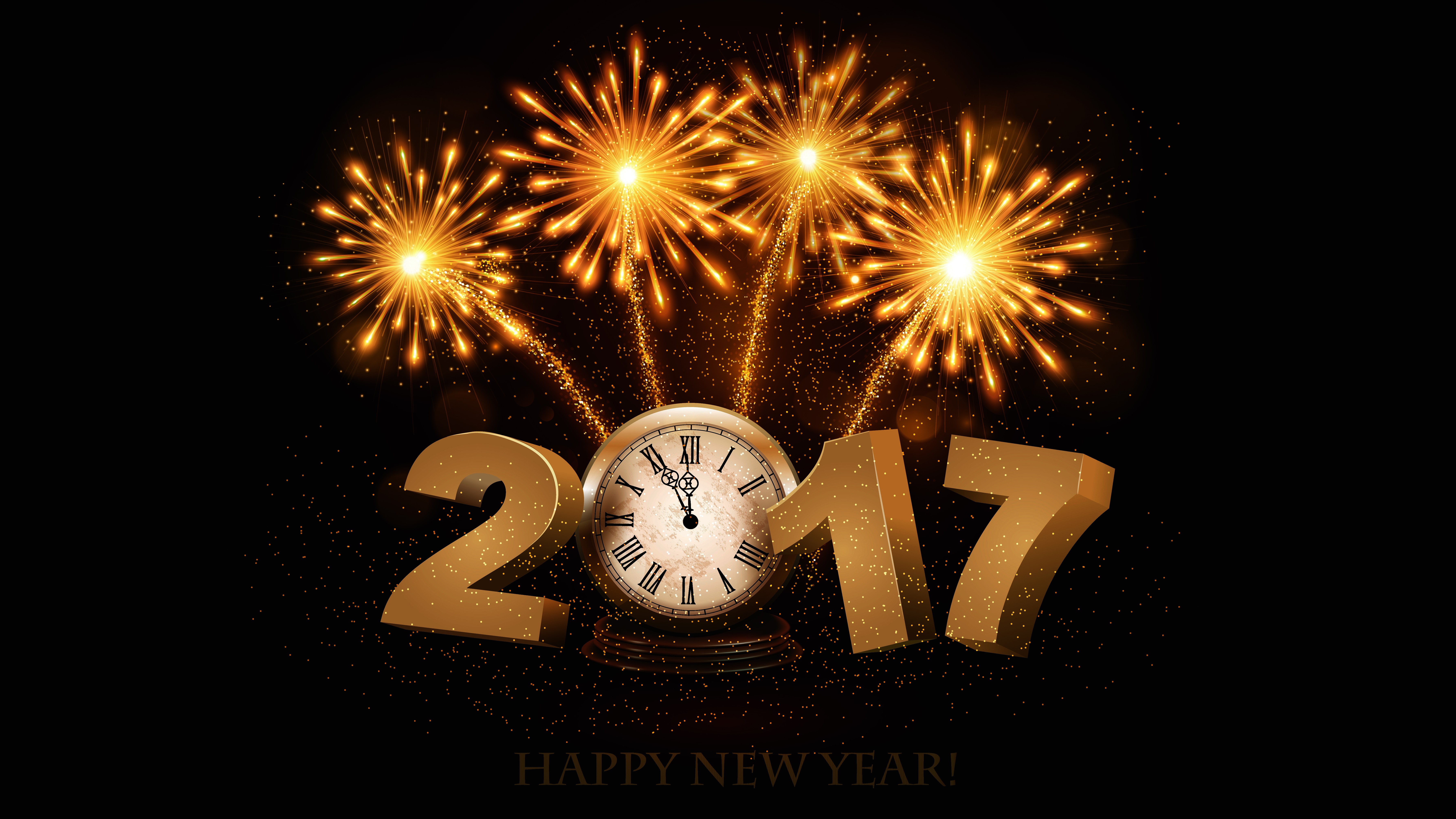 2017 New Year's Eve Fireworks and Clock HD Wallpaper