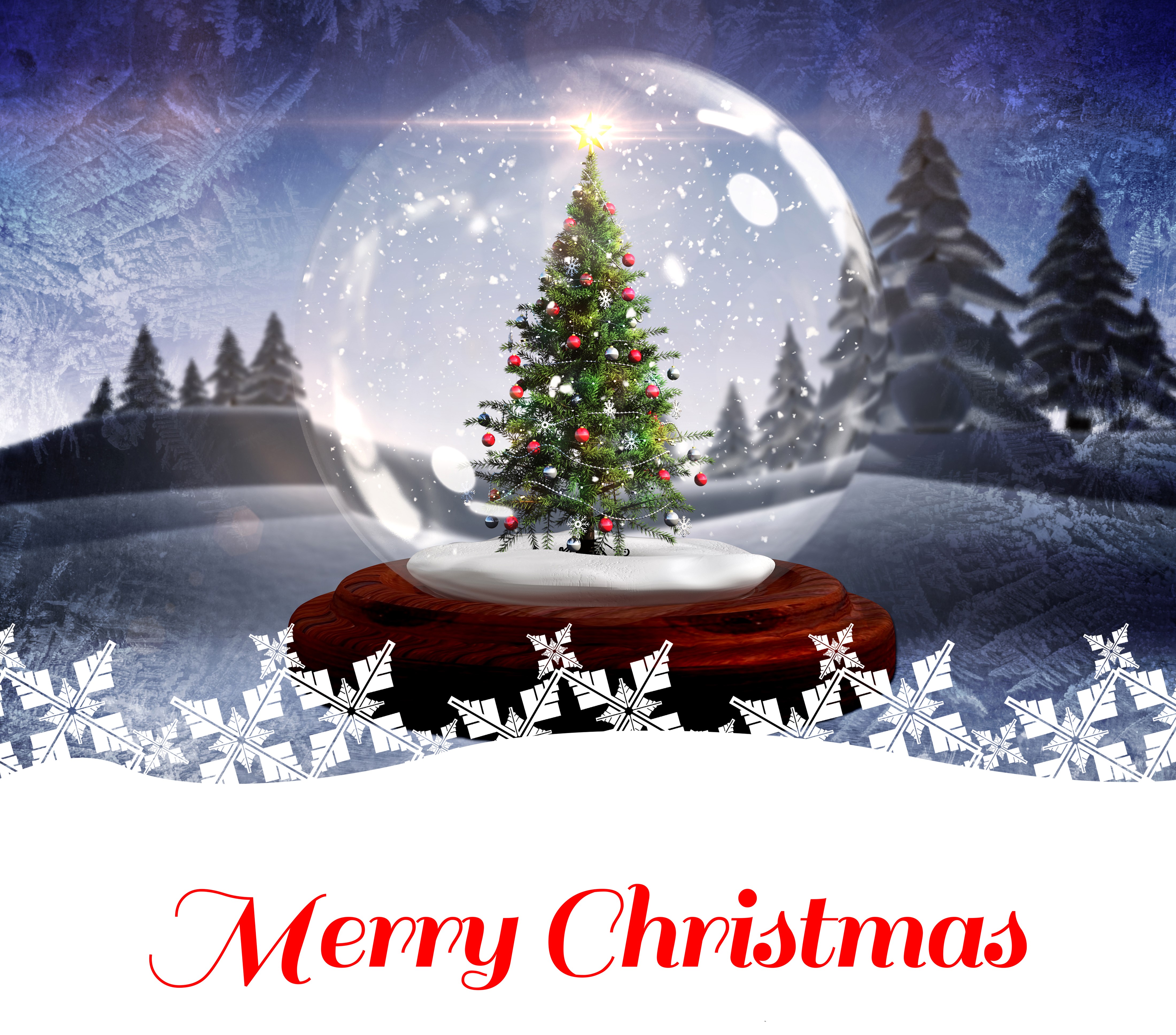 Christmas tree in a snow globe HD Wallpaper