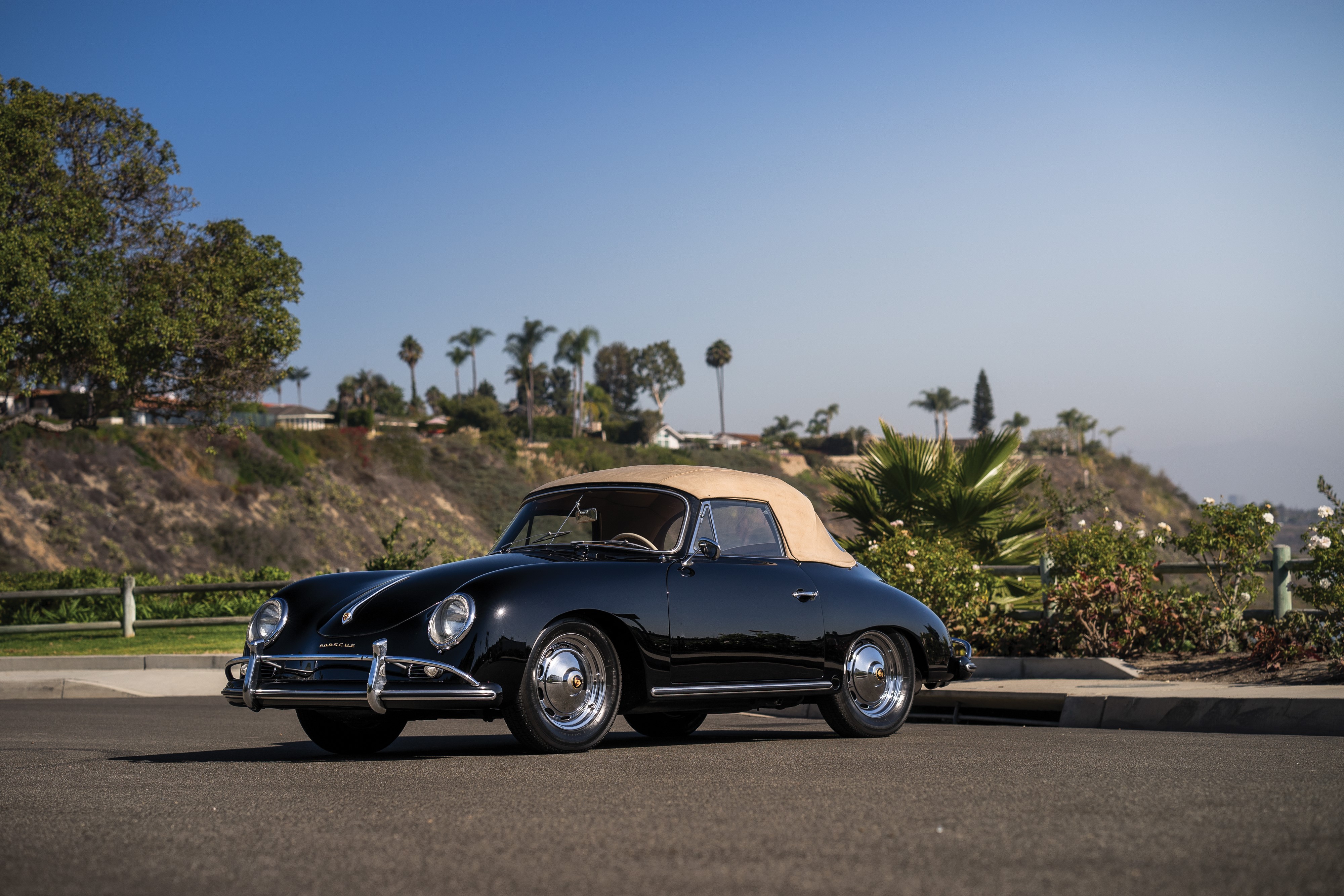 Black 1958-59 Porsche 356A 1600 Super Cabriolet HD Wallpaper