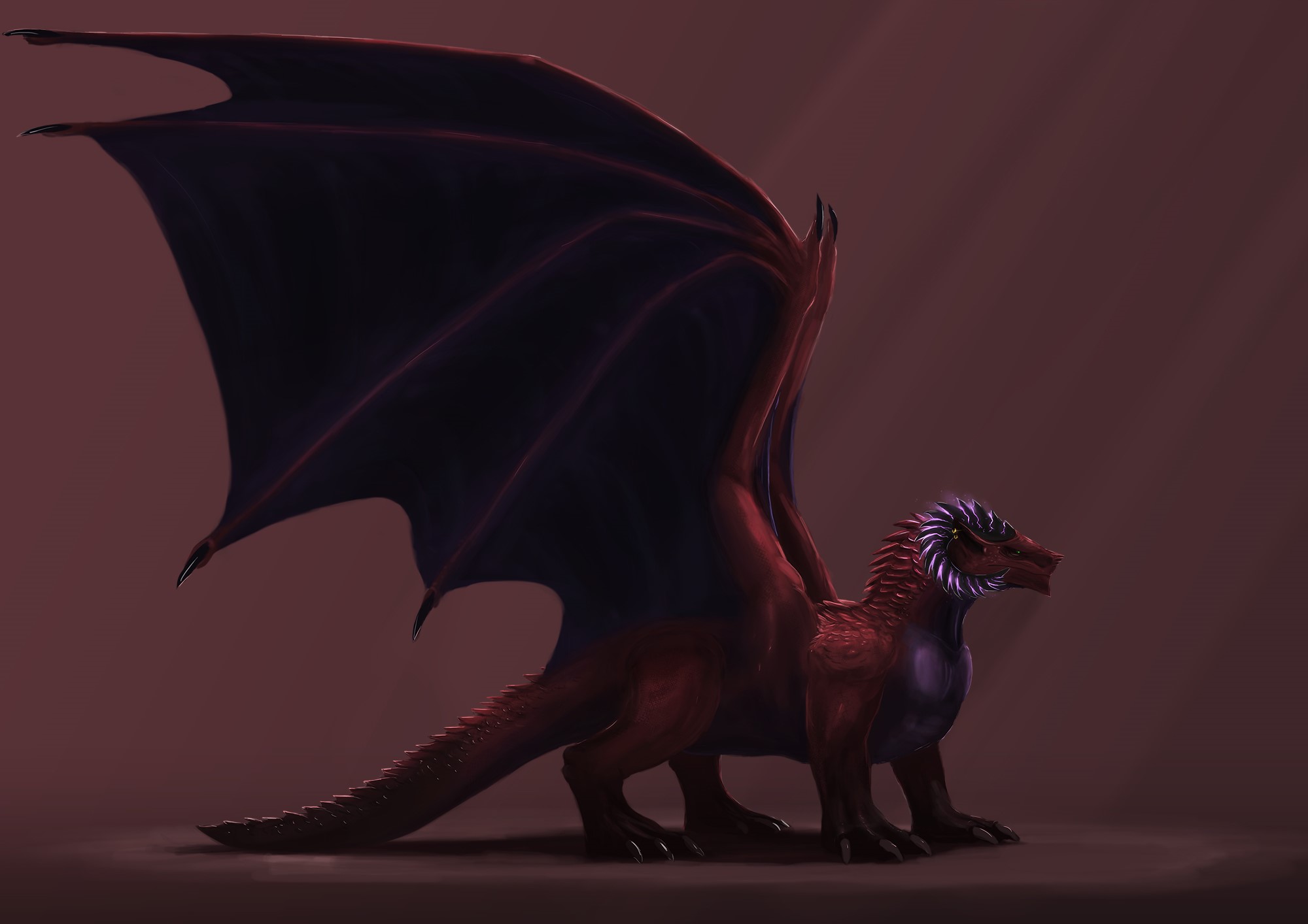 Red dragon with large dark wings HD Wallpaper