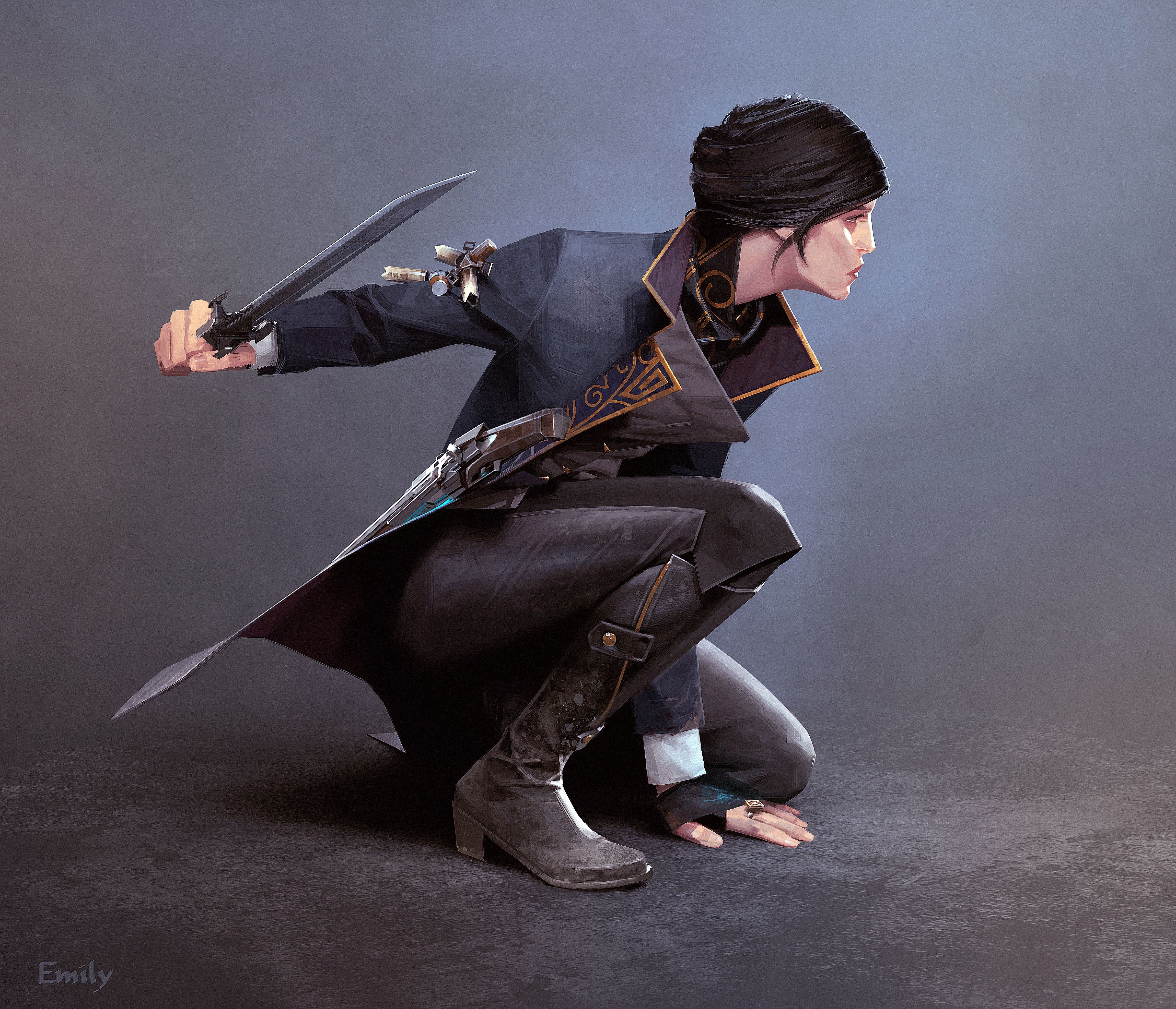 Emily from Dishonored holding a knife HD Wallpaper