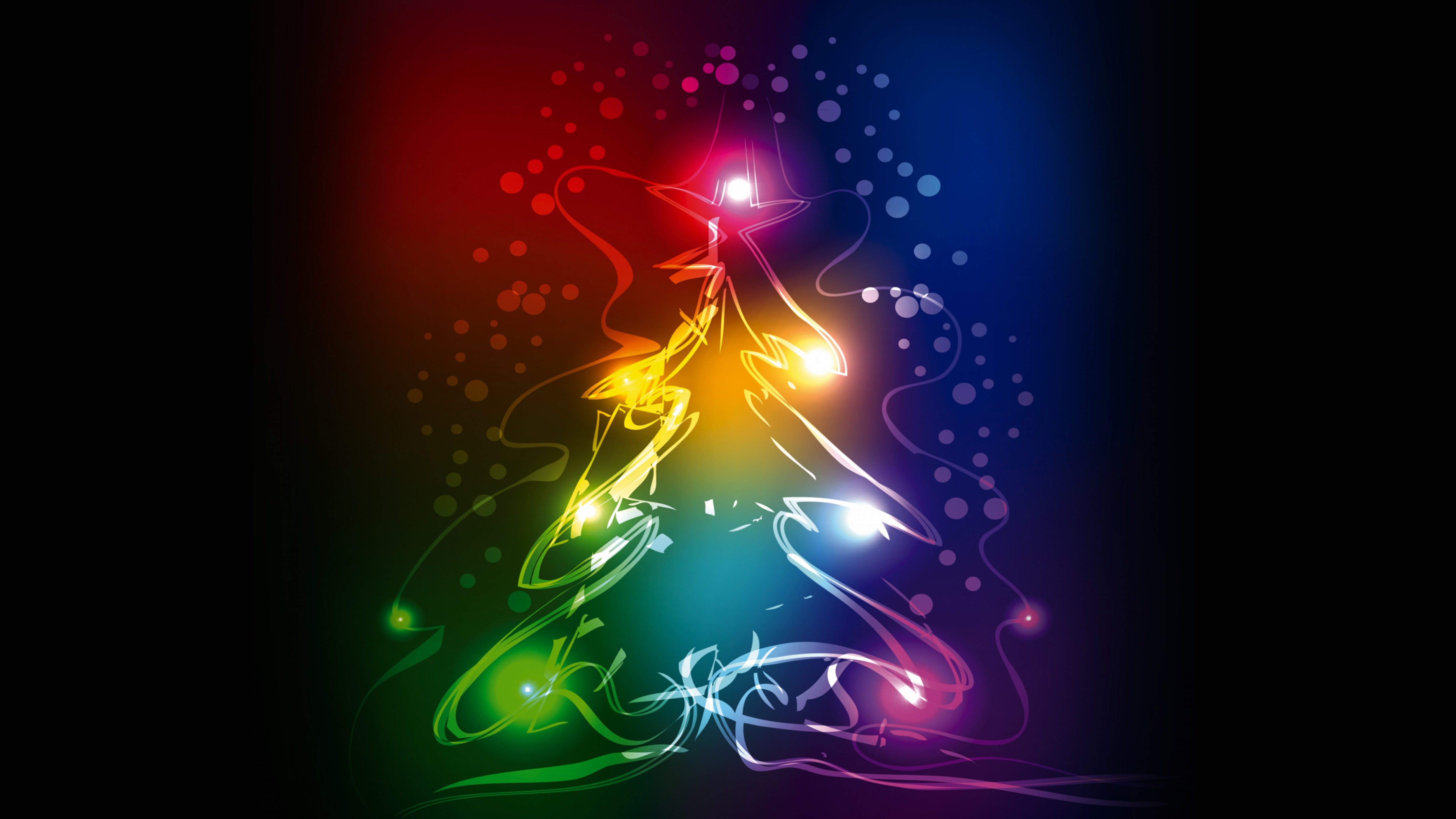 Abstract Christmas Tree with Rainbow Lights HD Wallpaper
