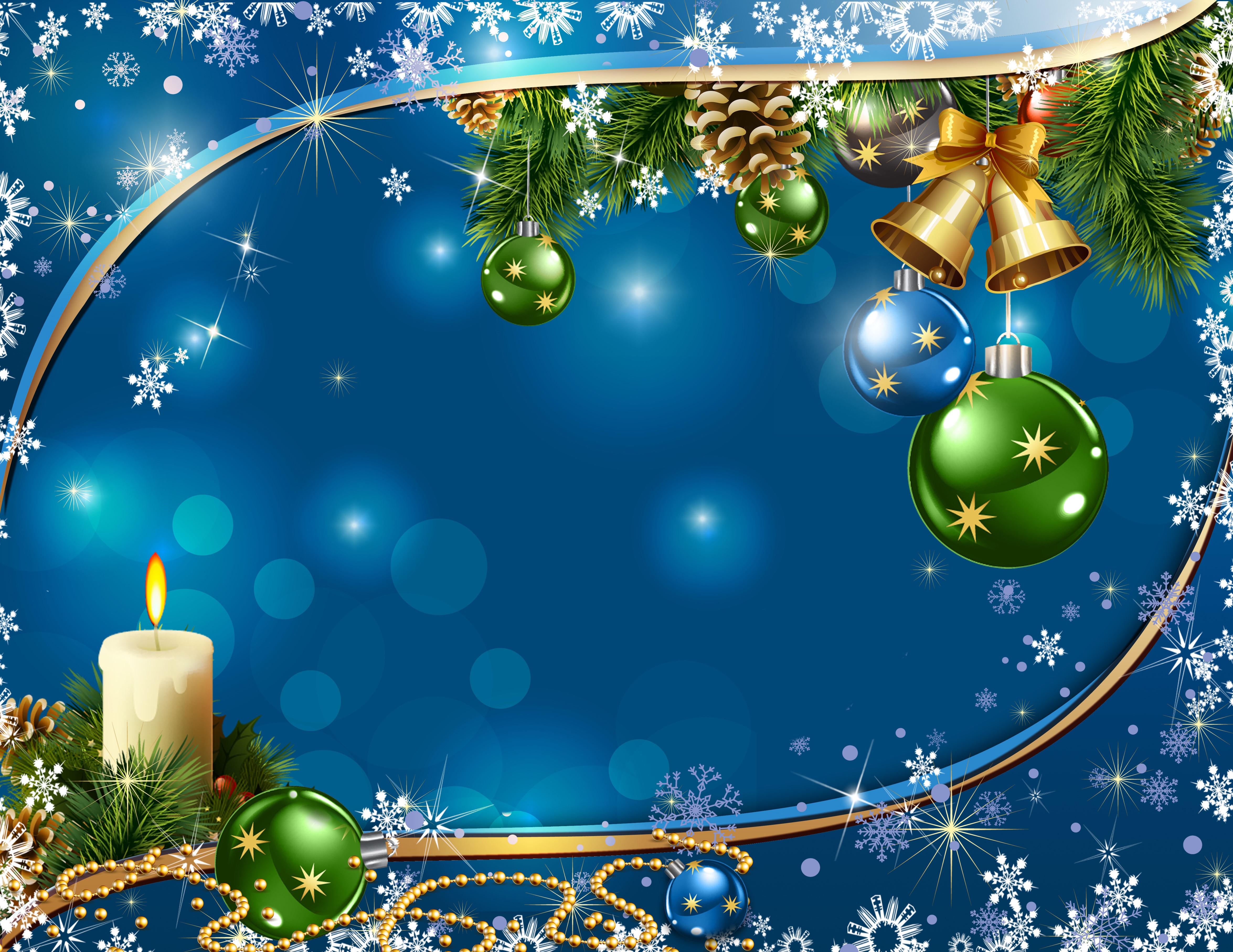 Christmas Greeting Card with Ornaments and Candle HD Wallpaper