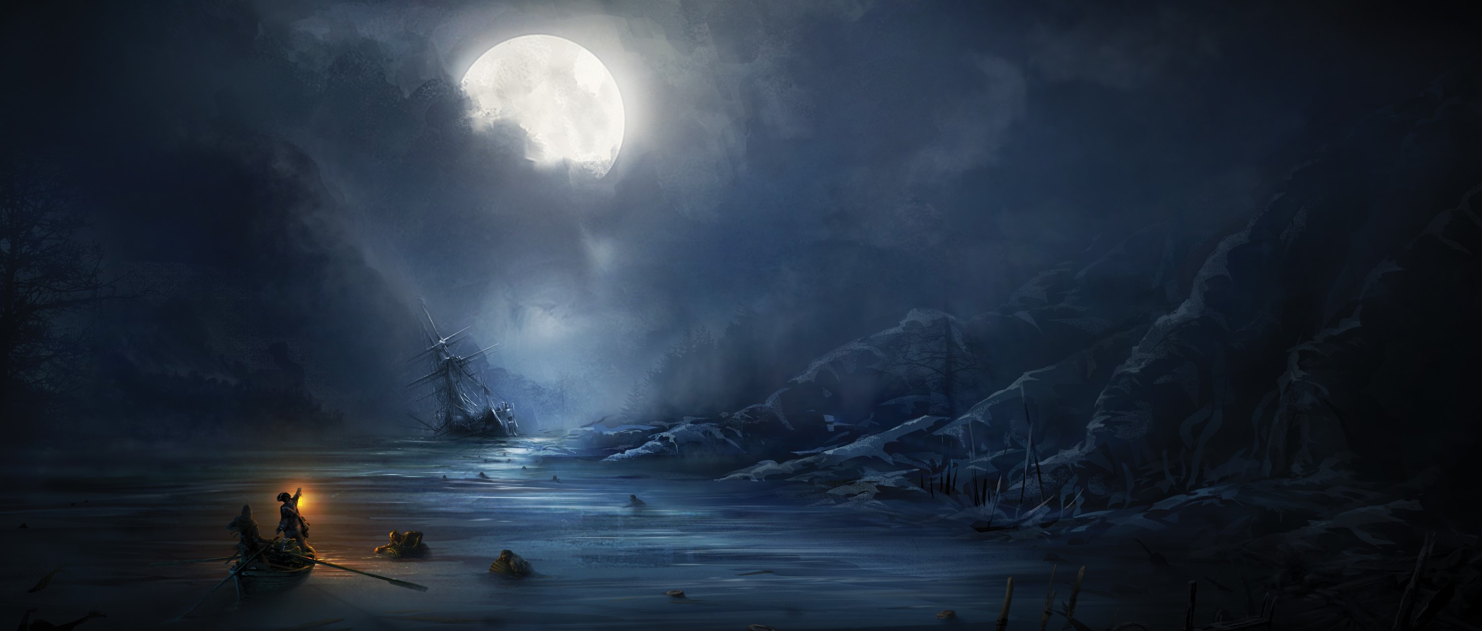 Assassin's Creed 3, Shipwreck at Night HD Wallpaper