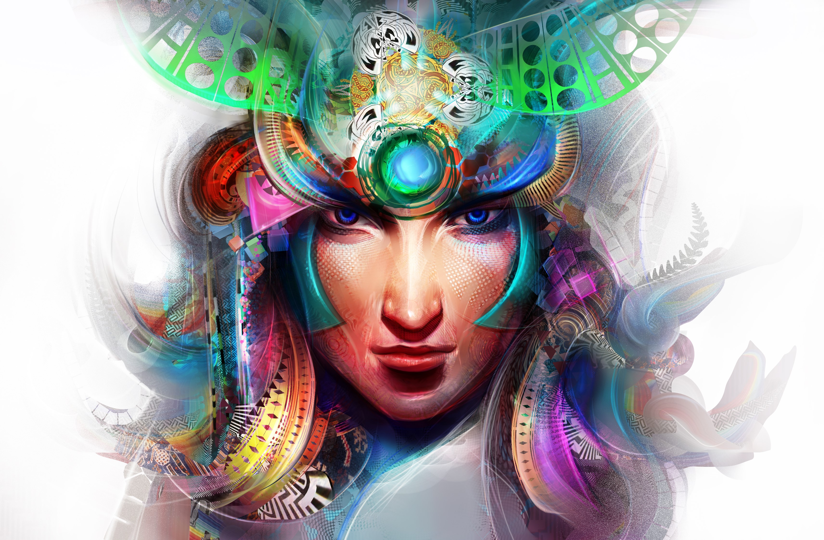 Warrior with elaborate headdress and blue eyes HD Wallpaper