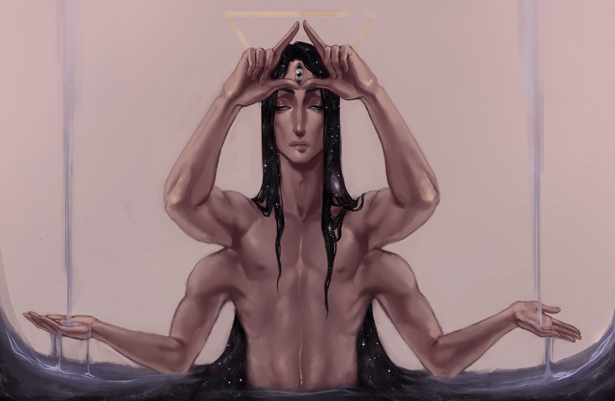 Four-armed being with third eye meditating HD Wallpaper