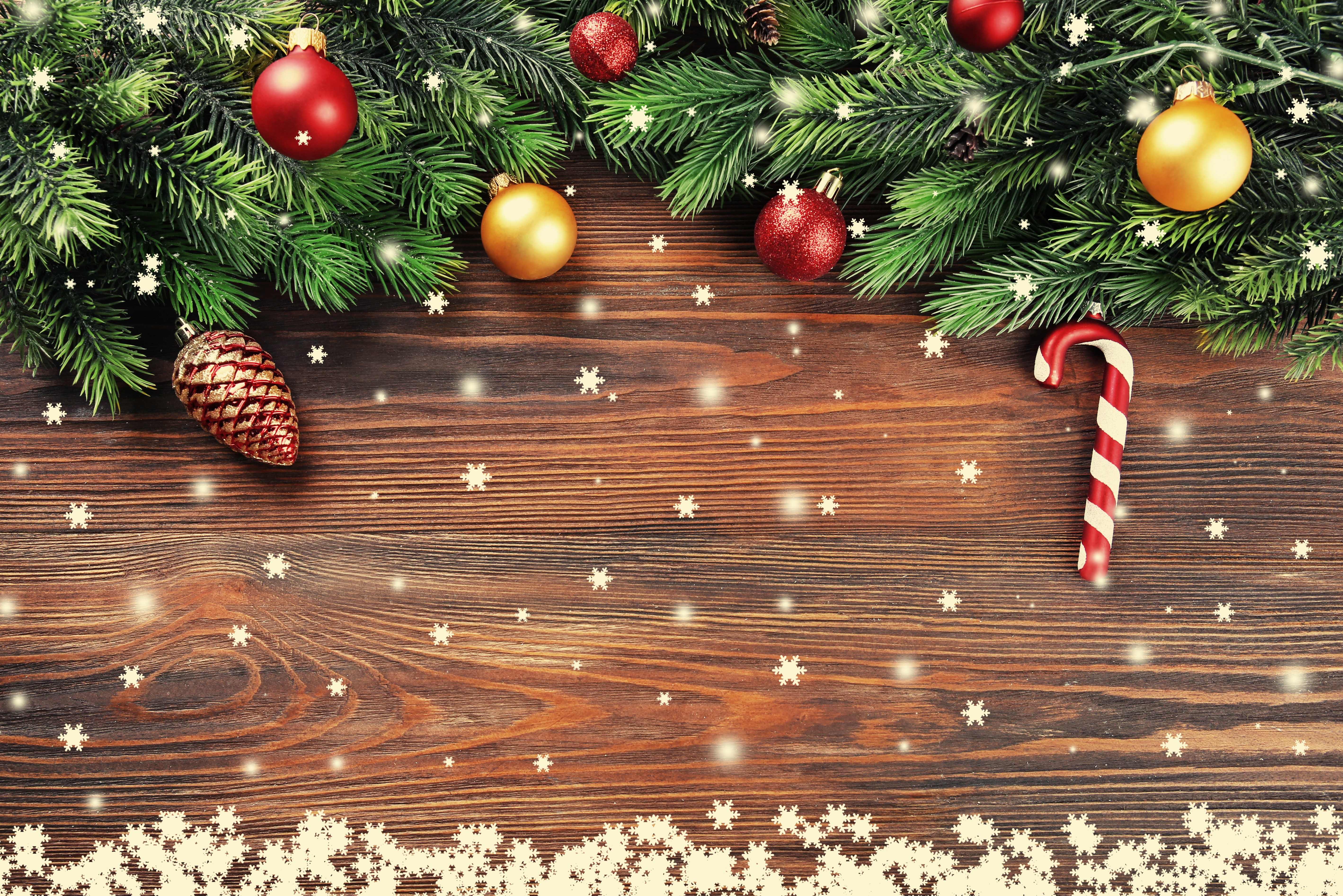Christmas branches with ornaments and snowflakes HD Wallpaper