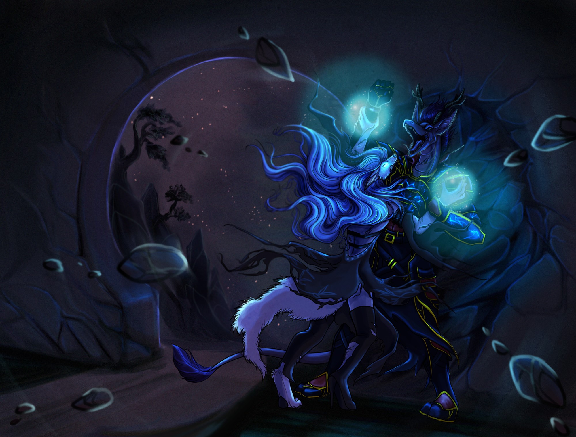 Magical creatures in a dark, mystical setting HD Wallpaper