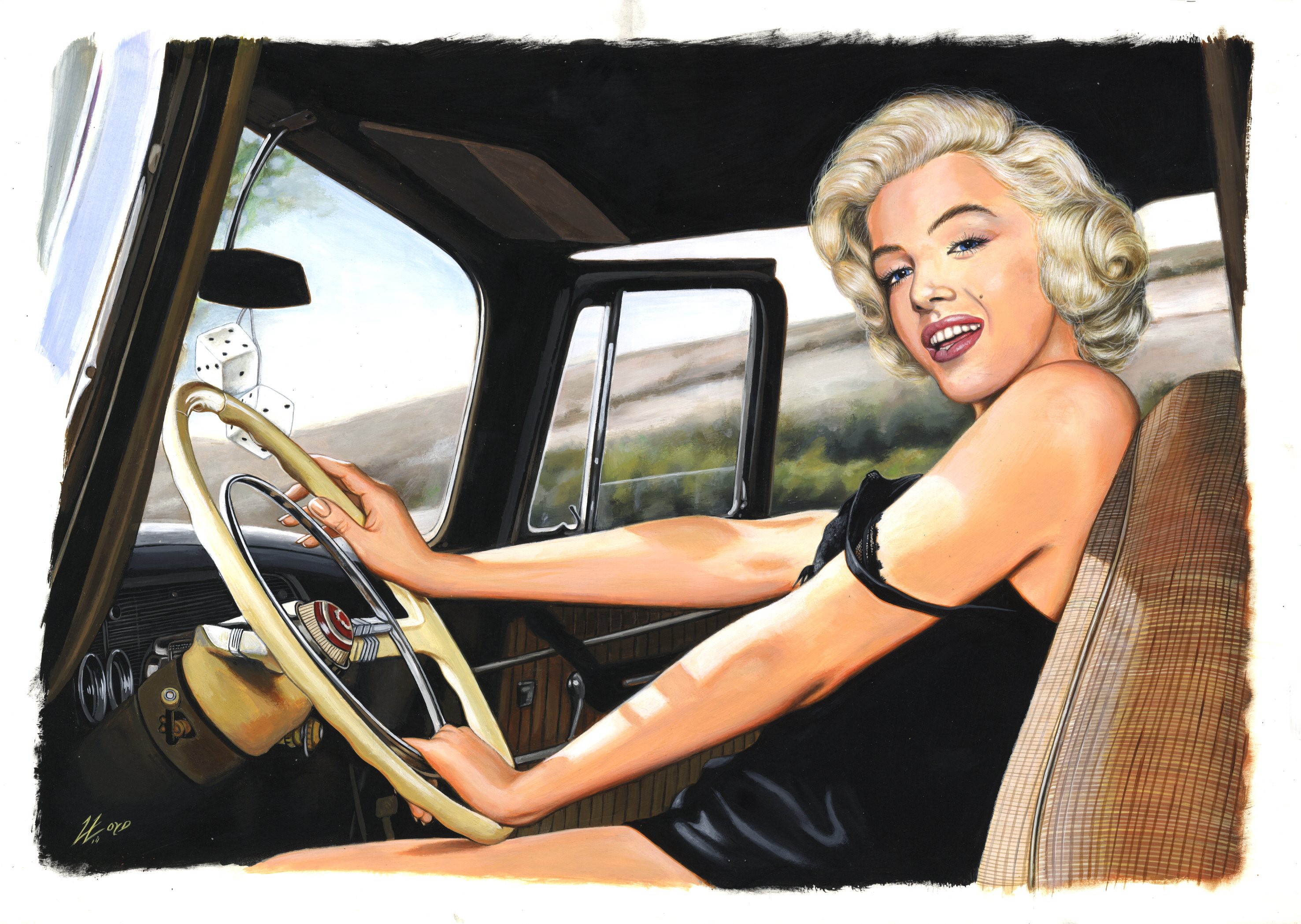 Marilyn Monroe driving a car HD Wallpaper
