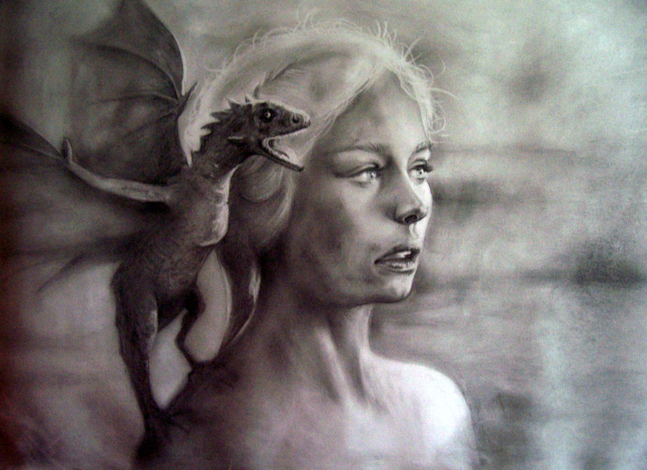 Daenerys Targaryen with a dragon painting HD Wallpaper