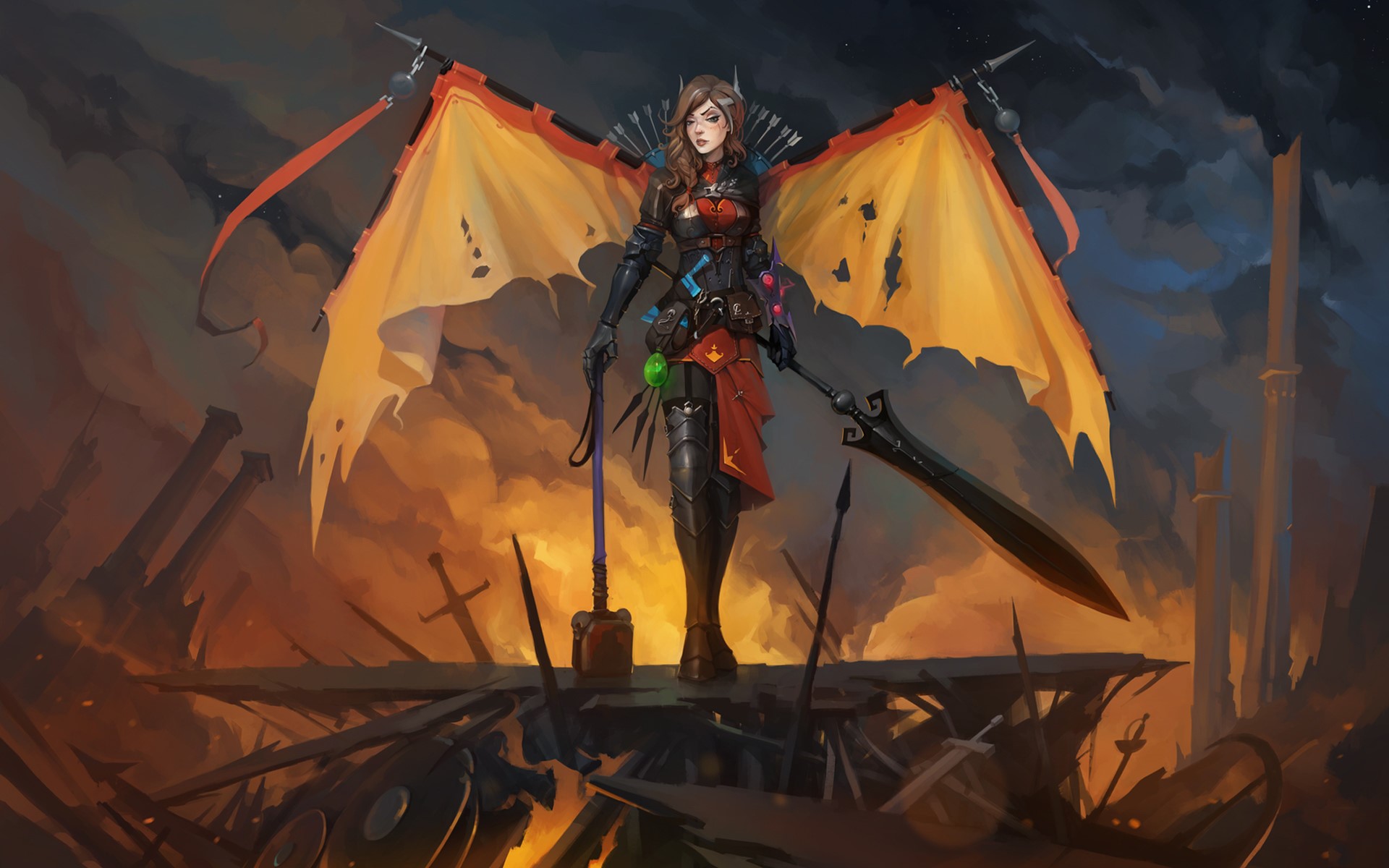 Legion Commander from DOTA 2 with wings and sword HD Wallpaper