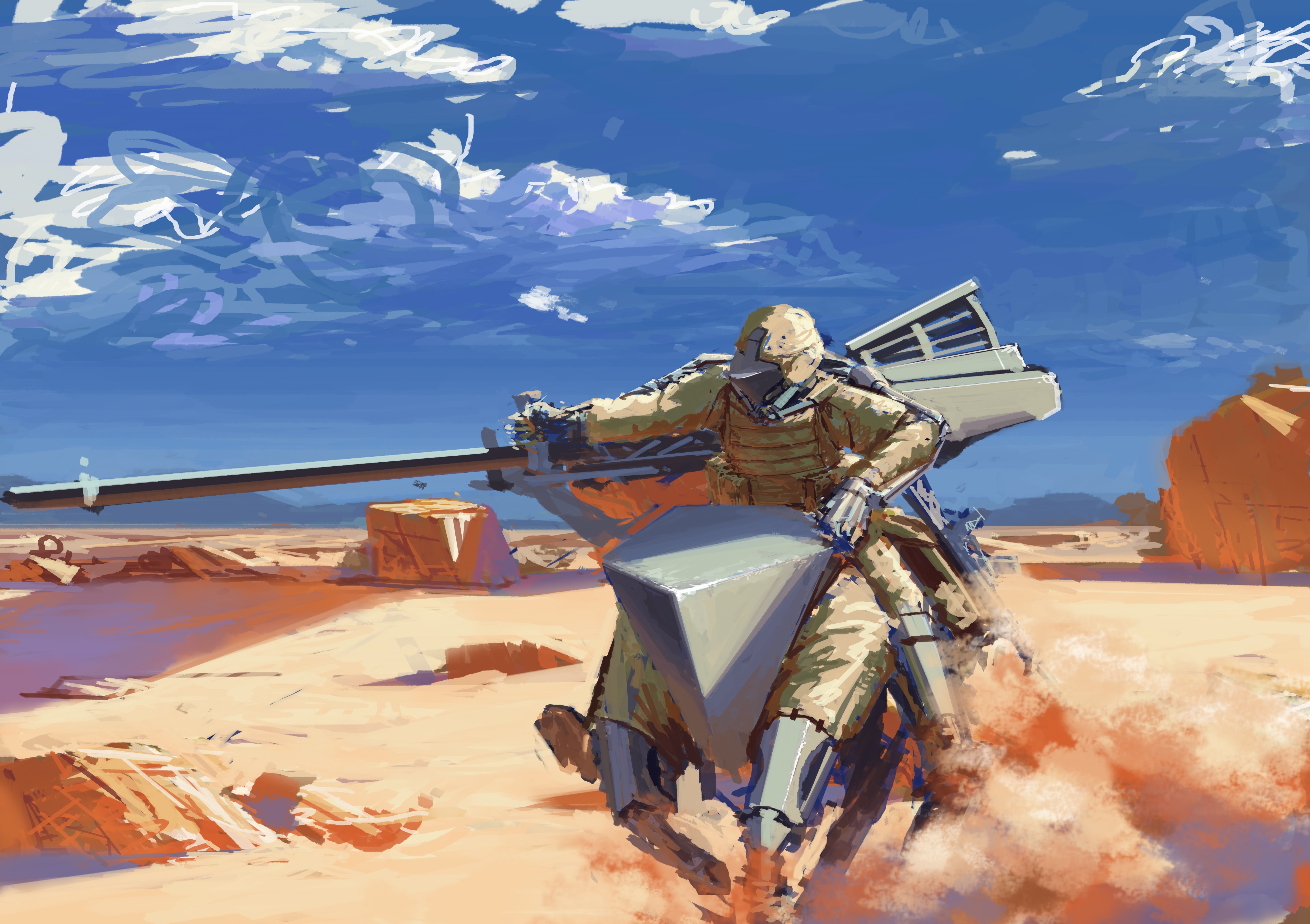 Soldier with Cannon on Vehicle in Desert HD Wallpaper