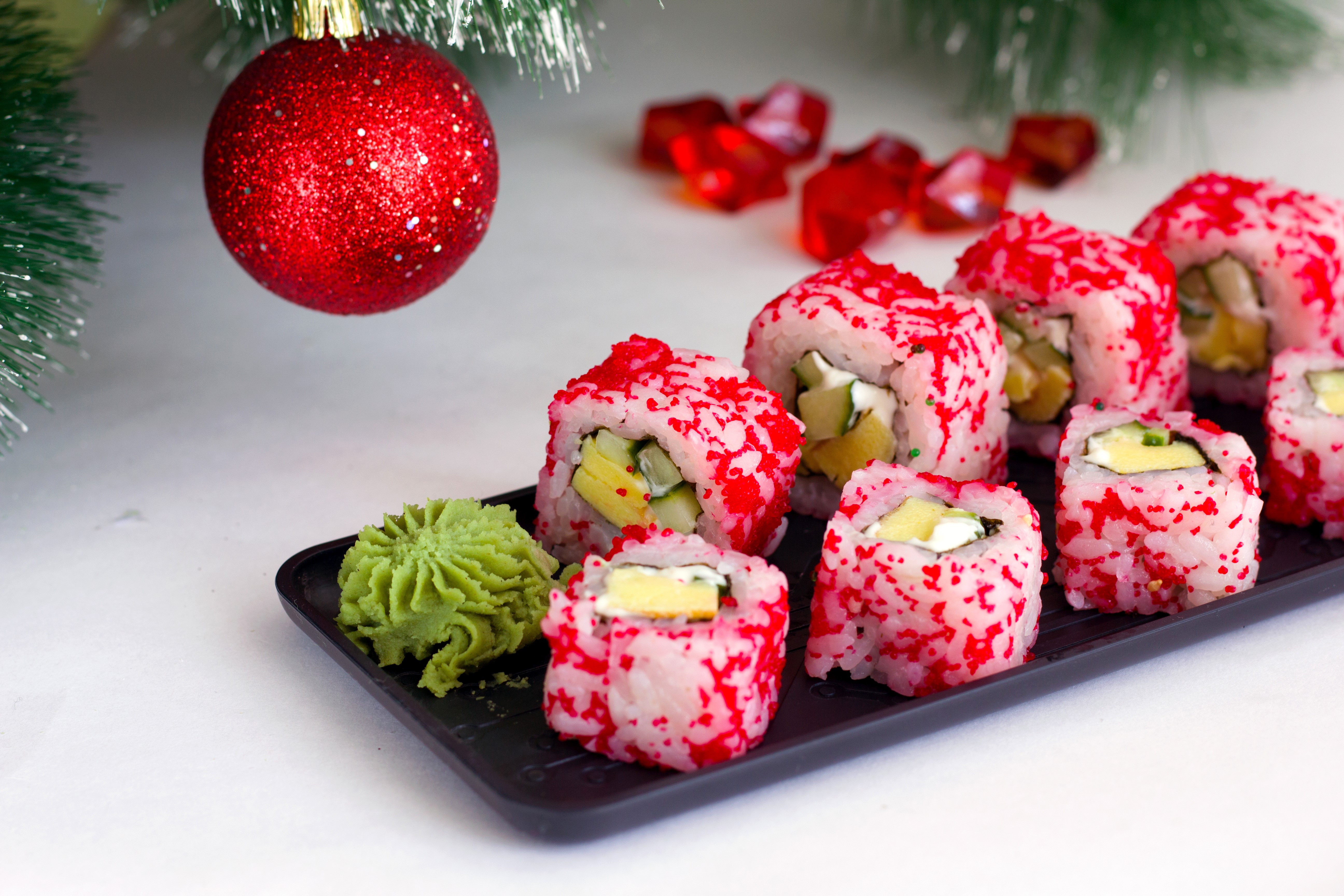 Sushi with Christmas decorations HD Wallpaper