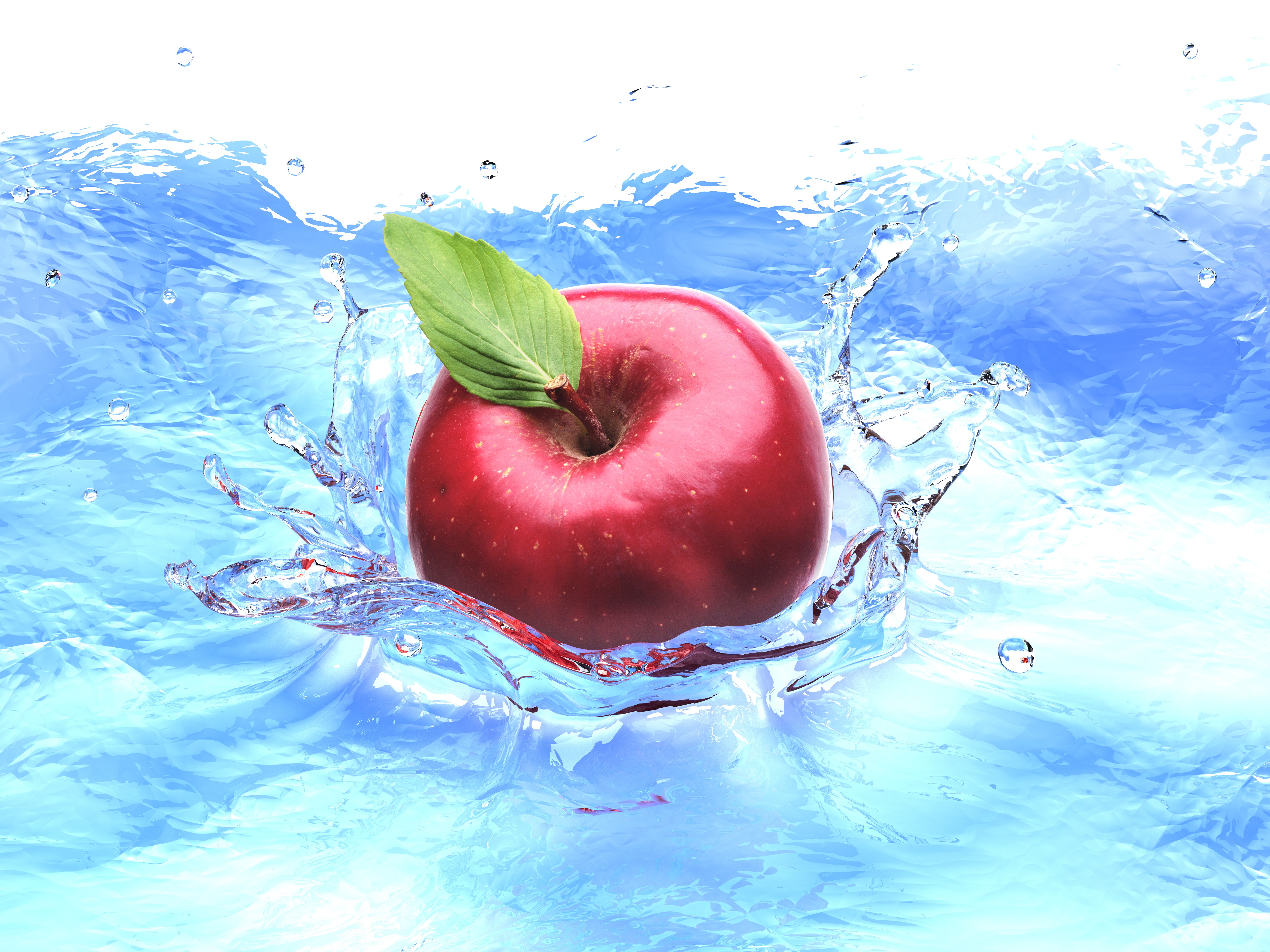 Red apple splashing into water HD Wallpaper
