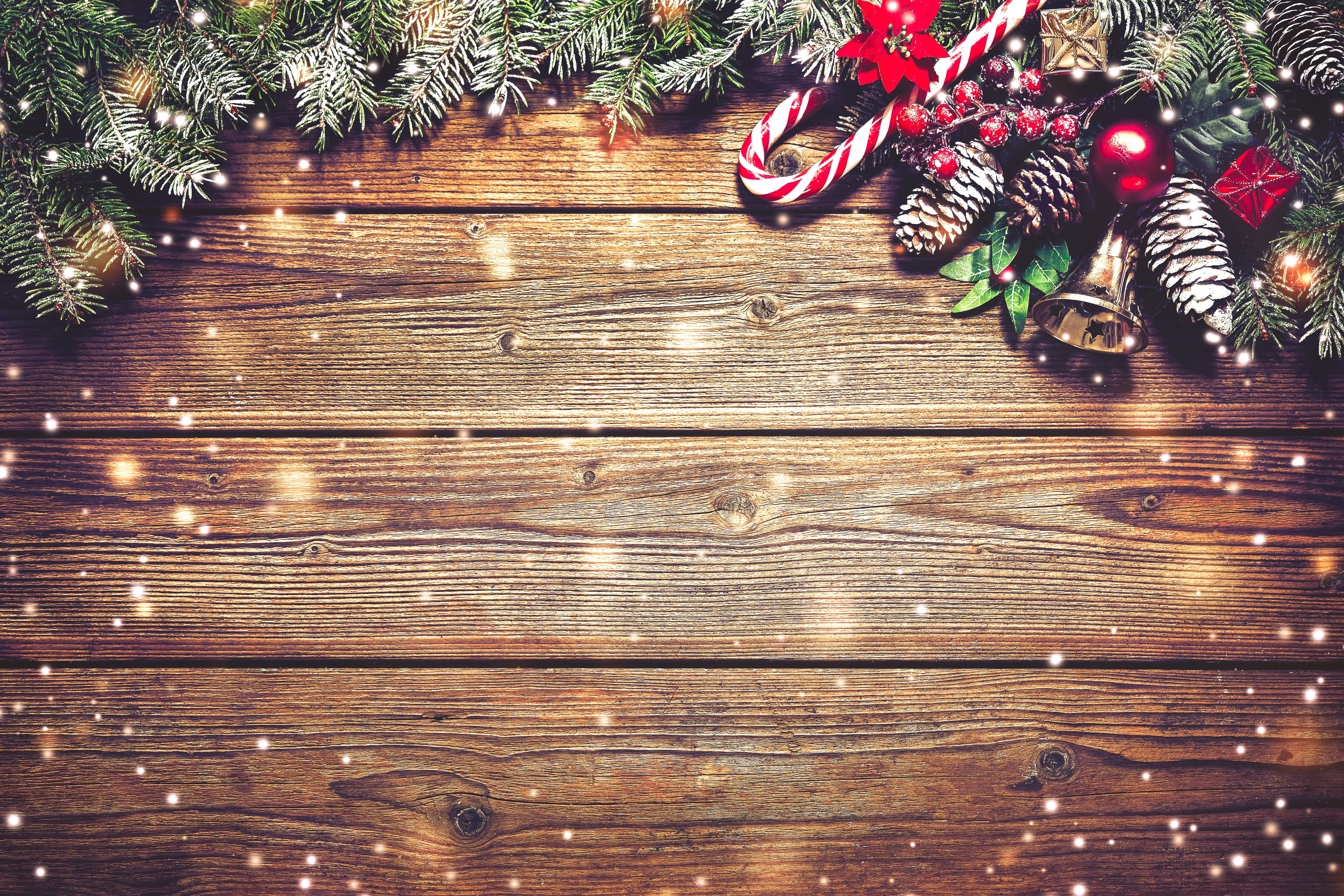 Christmas Decorations on Wood Planks HD Wallpaper