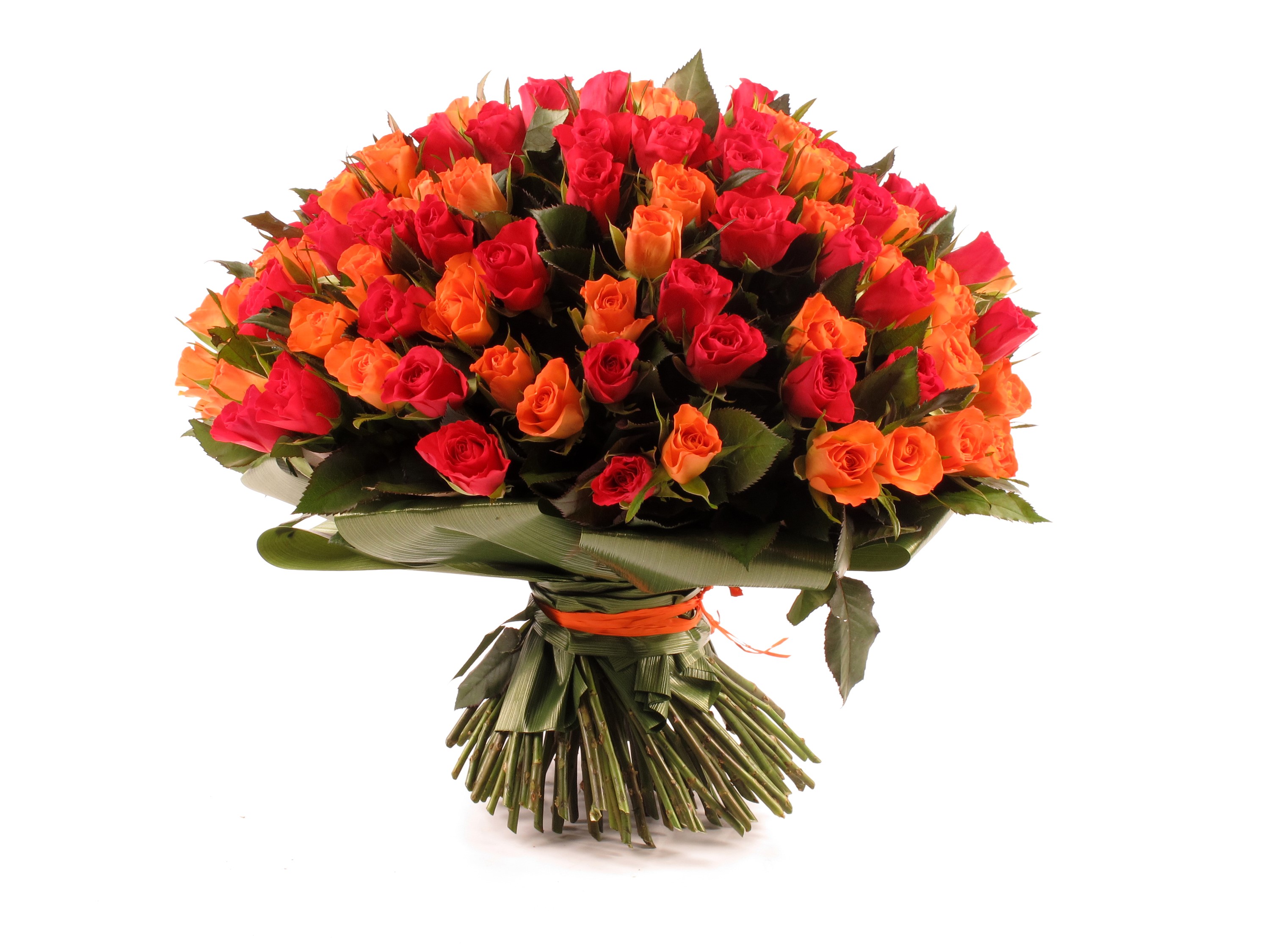 Bouquet of red and orange roses HD Wallpaper