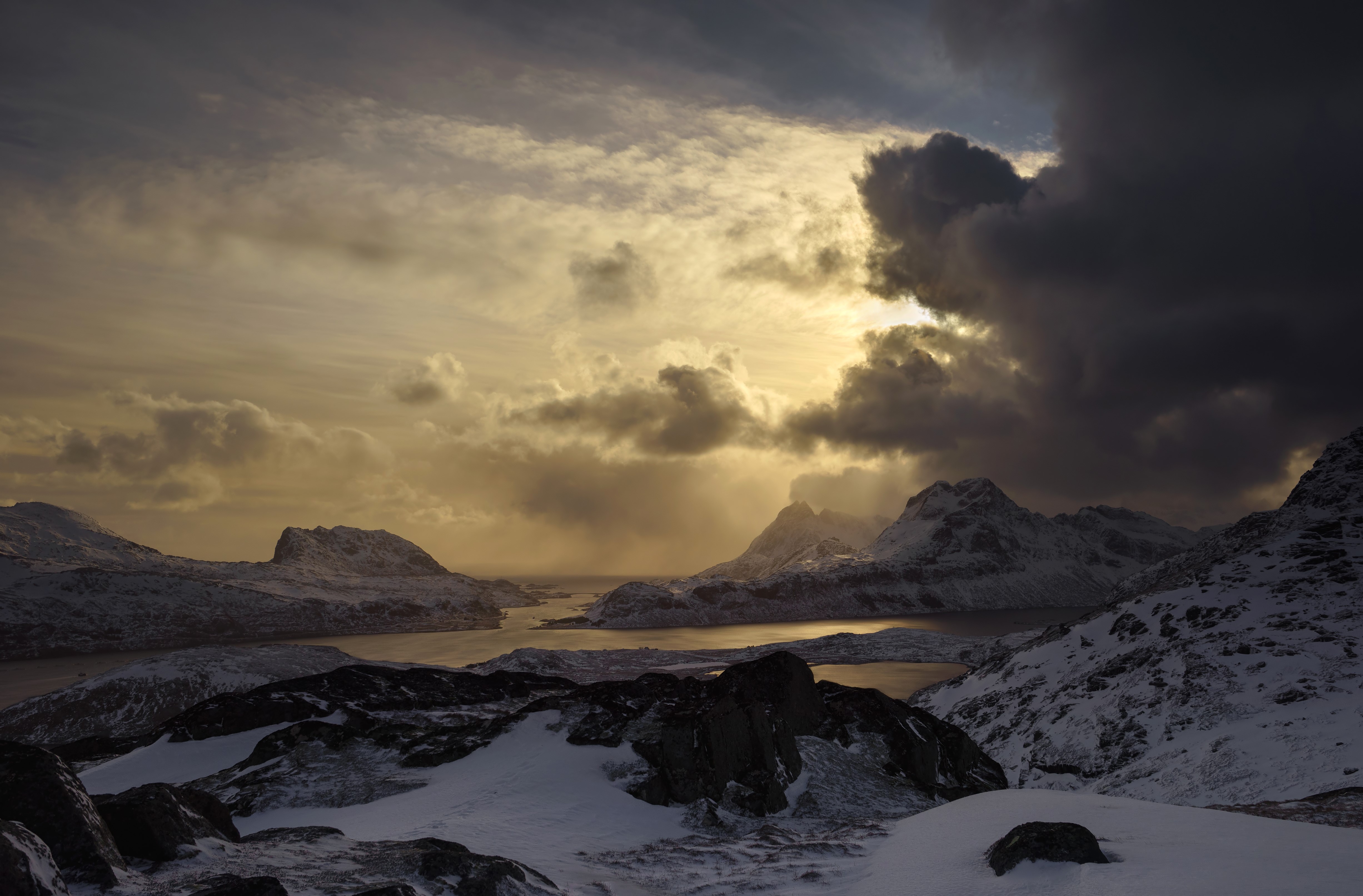 Winter Mountains and Coast in Lofoten, Norway HD Wallpaper