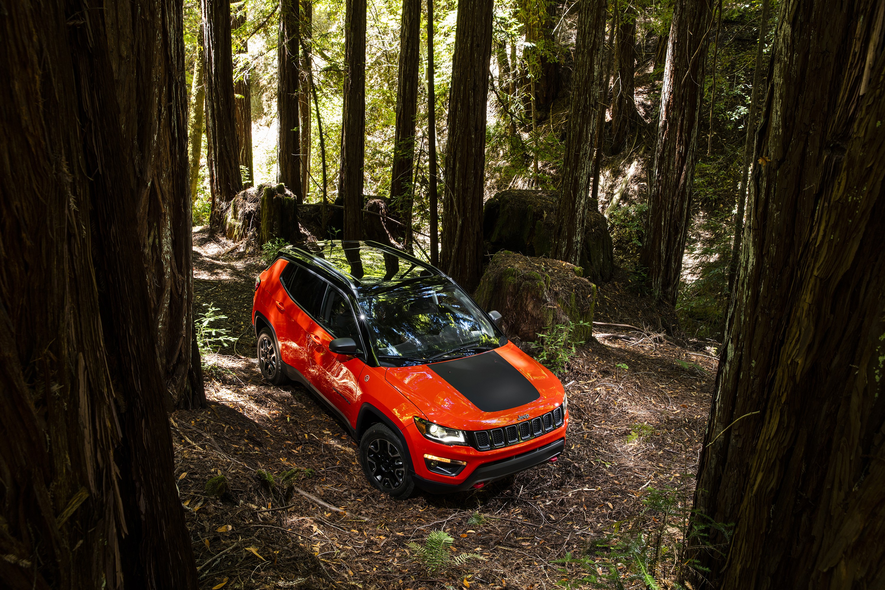 Orange Jeep Compass Trailhawk in Forest HD Wallpaper