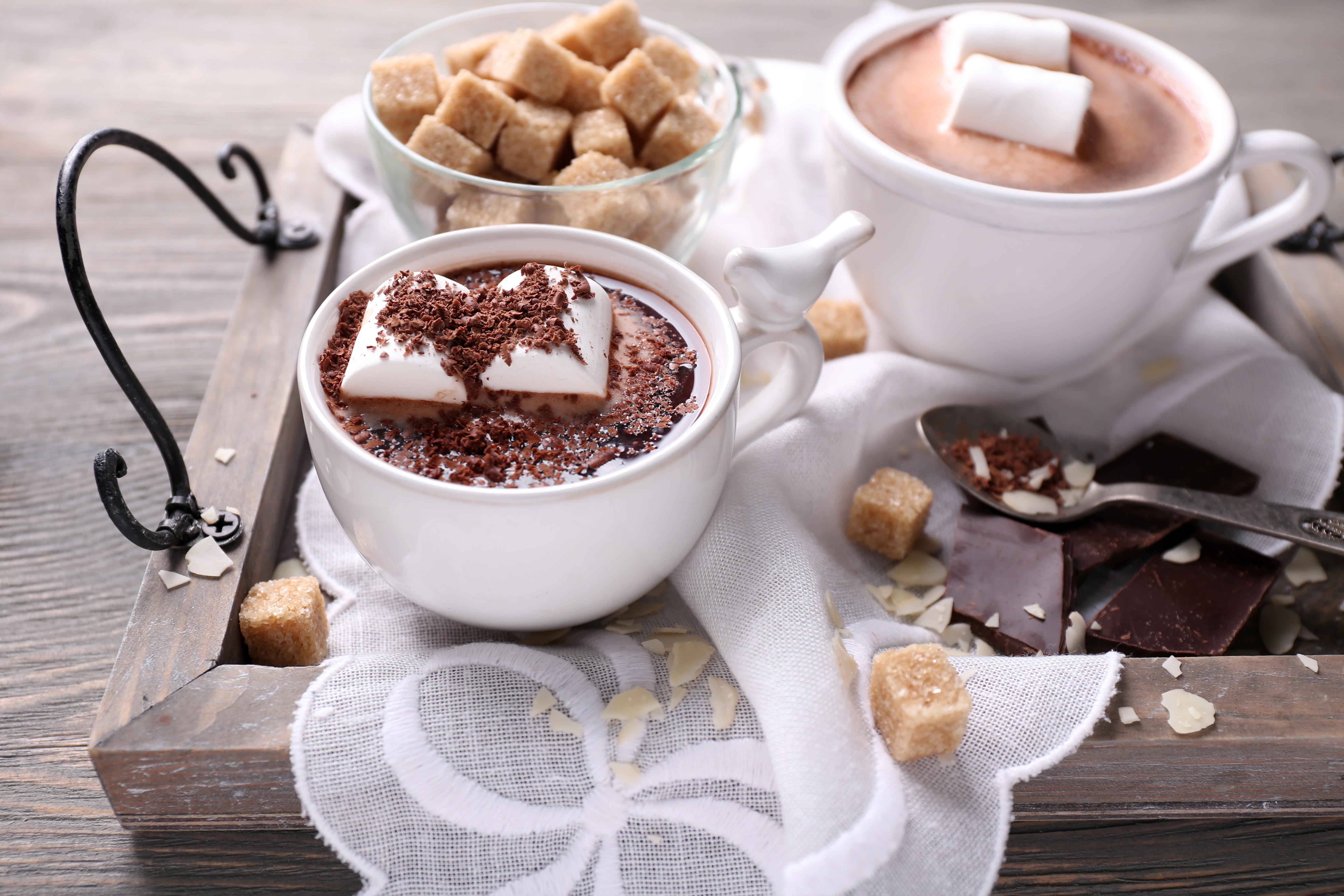 Hot chocolate with marshmallows and sugar cubes HD Wallpaper