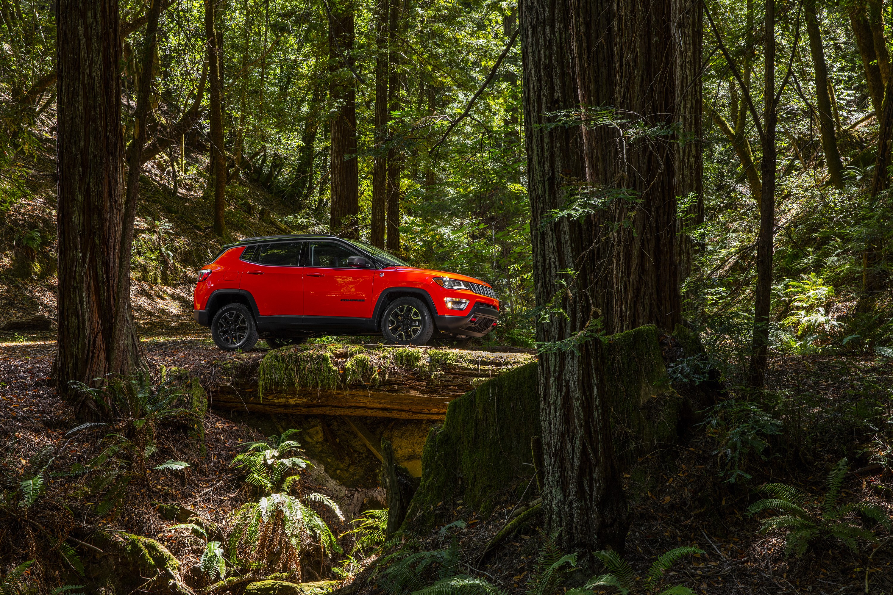 Red Jeep Compass Trailhawk in Forest HD Wallpaper