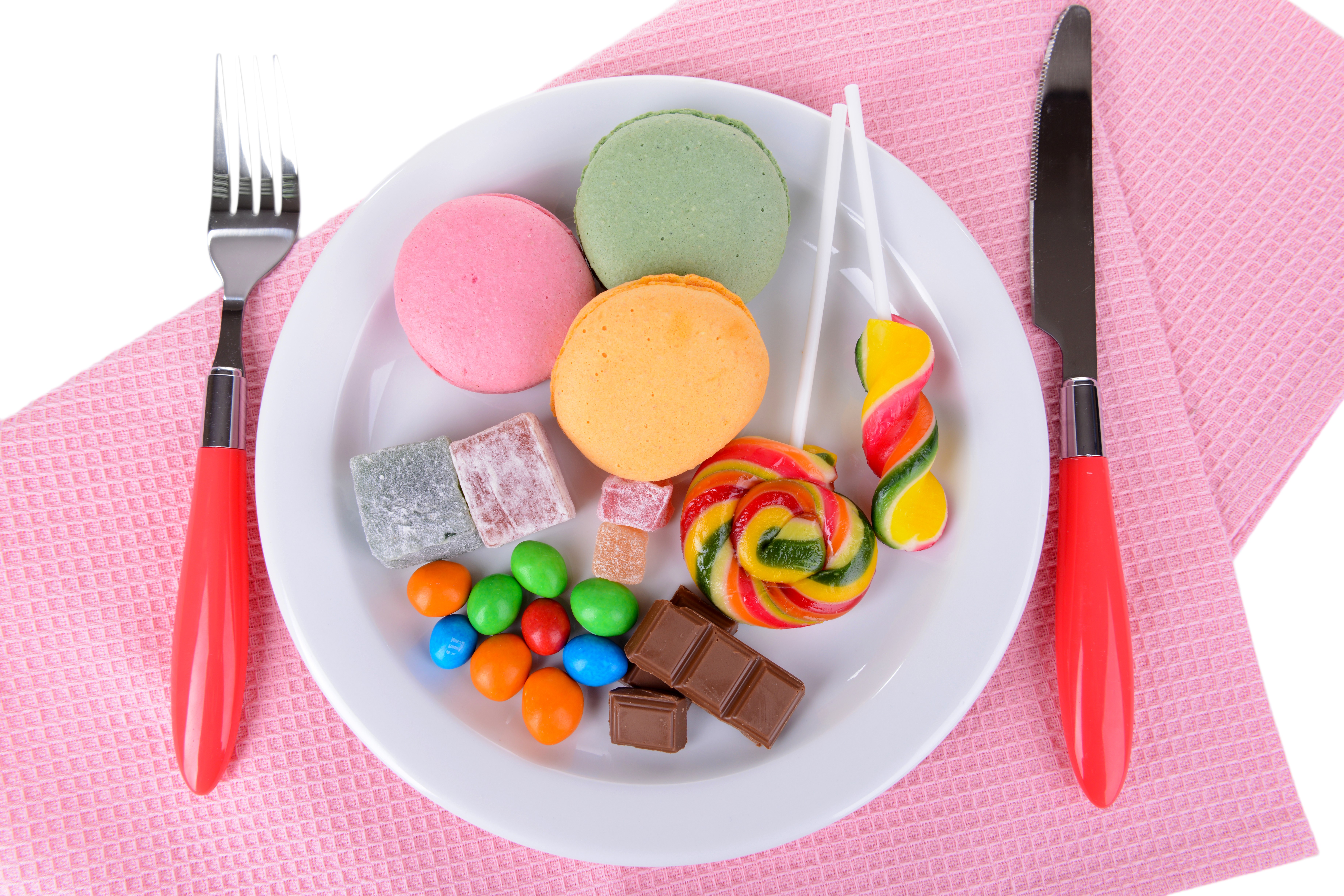 Plate of Sweets with Fork and Knife HD Wallpaper