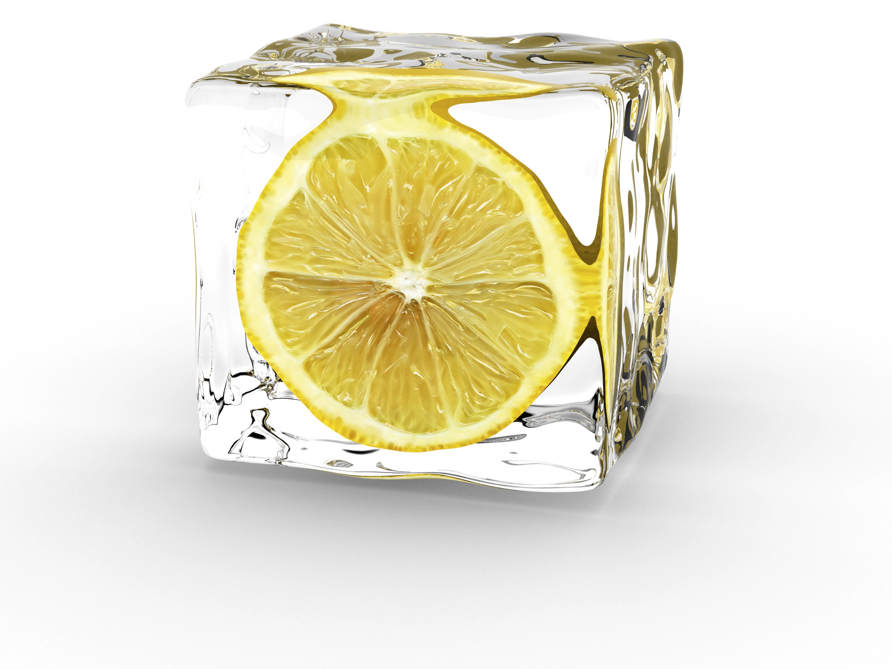 Lemon slice frozen in ice cube HD Wallpaper