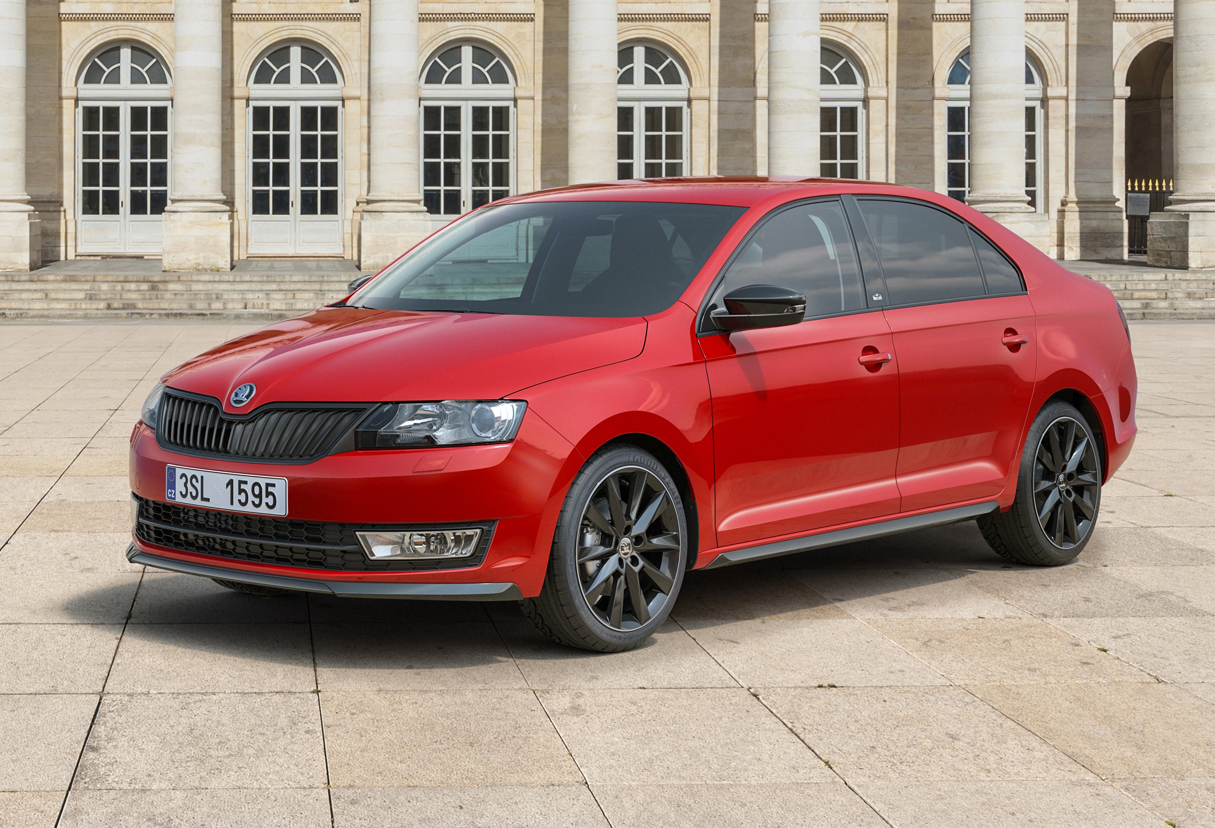 Red Skoda Rapid Sedan HD Wallpaper