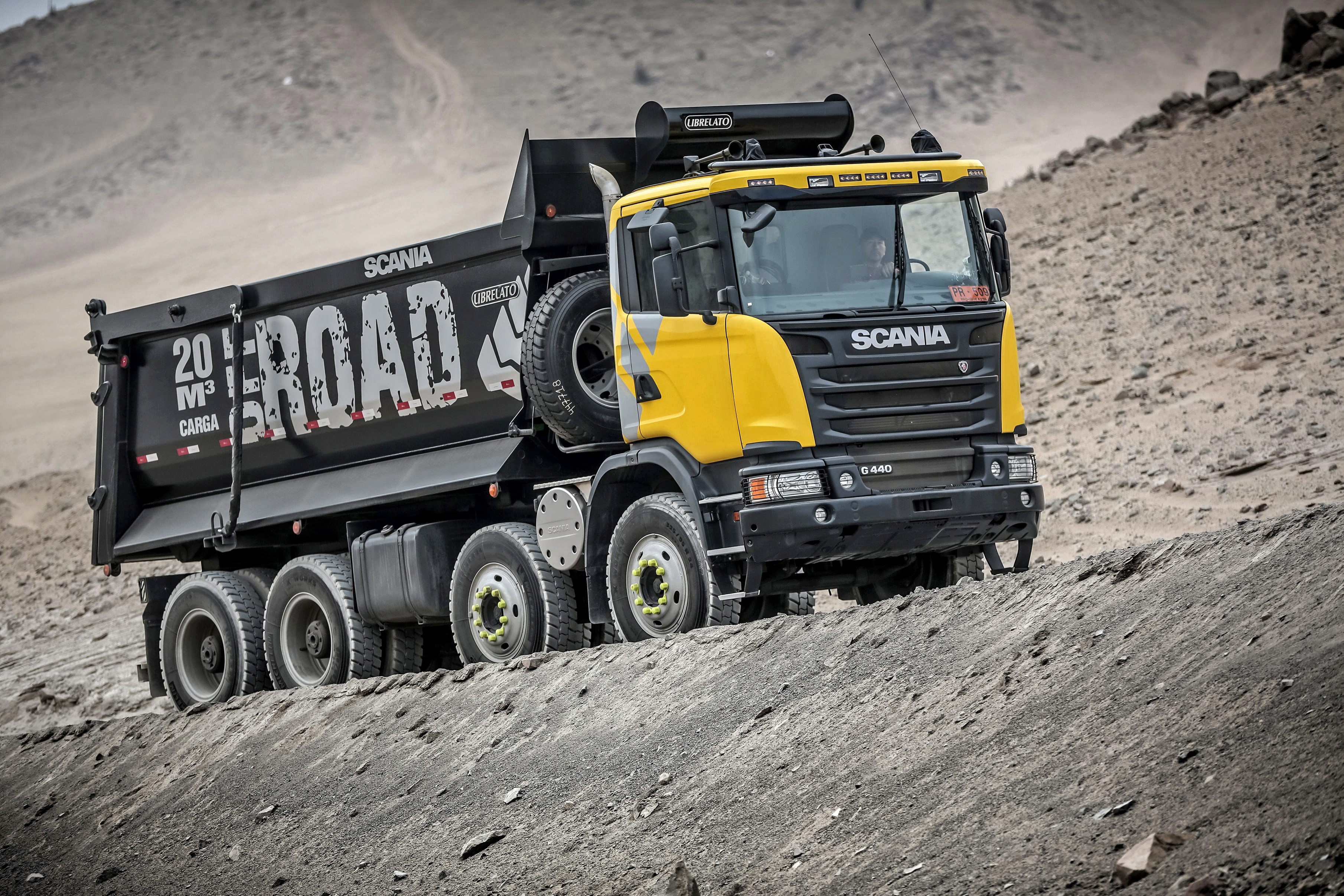 Scania G440 8x4 Tipper Truck on a Dirt Road HD Wallpaper