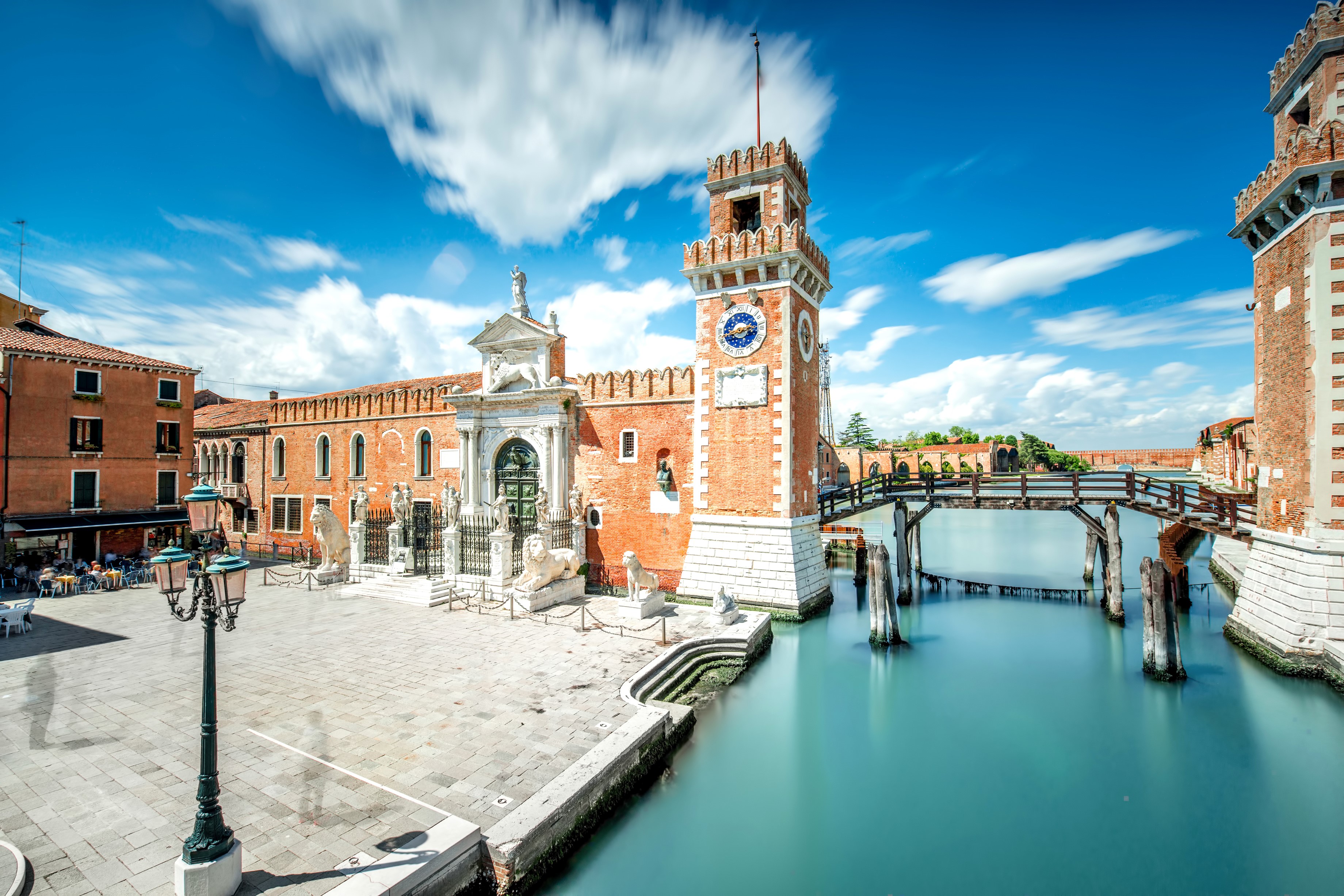 Venice Arsenal with bridge and clock tower HD Wallpaper